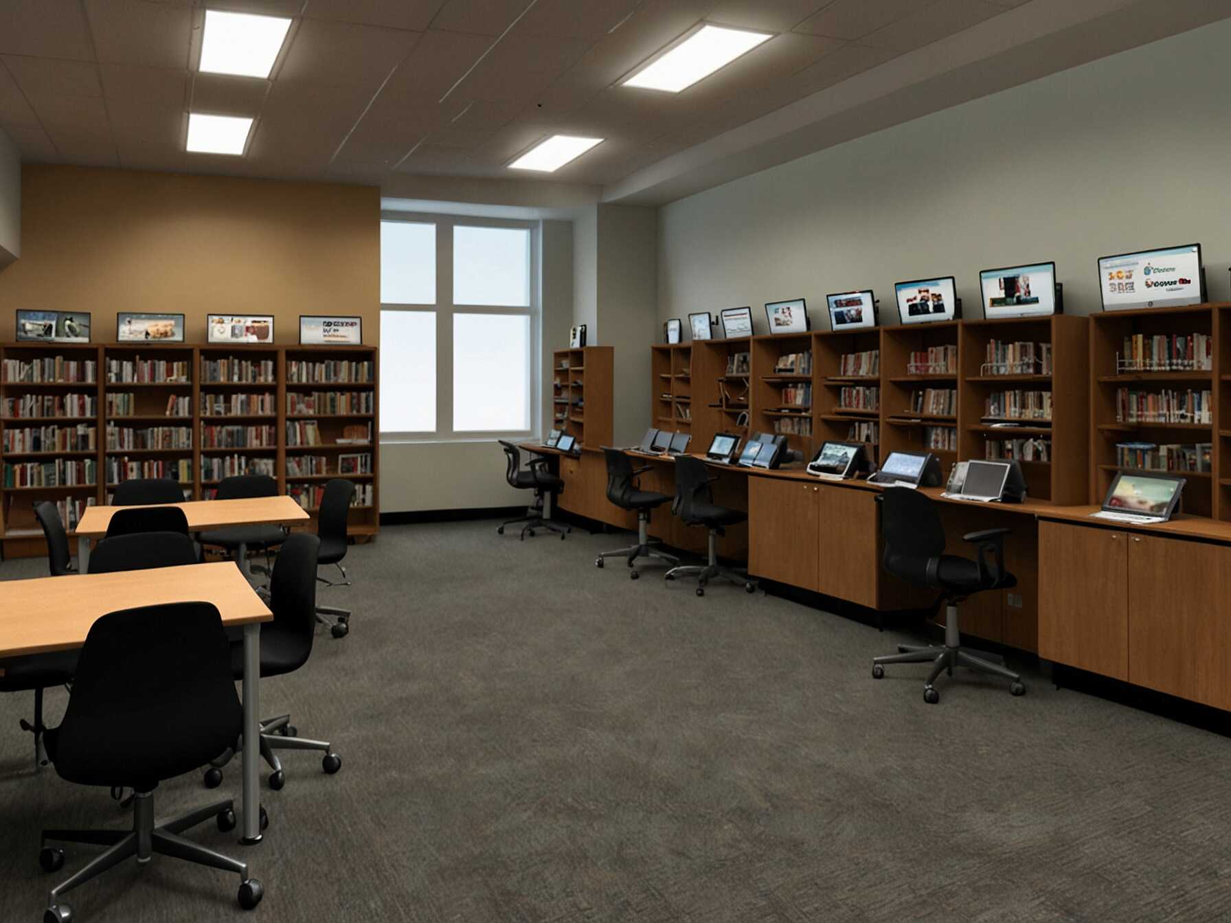 Create a tech corner with computers, tablets, and charging stations. This is great for people who need to use the internet or work on digital projects. It makes the library a resource for technology.  