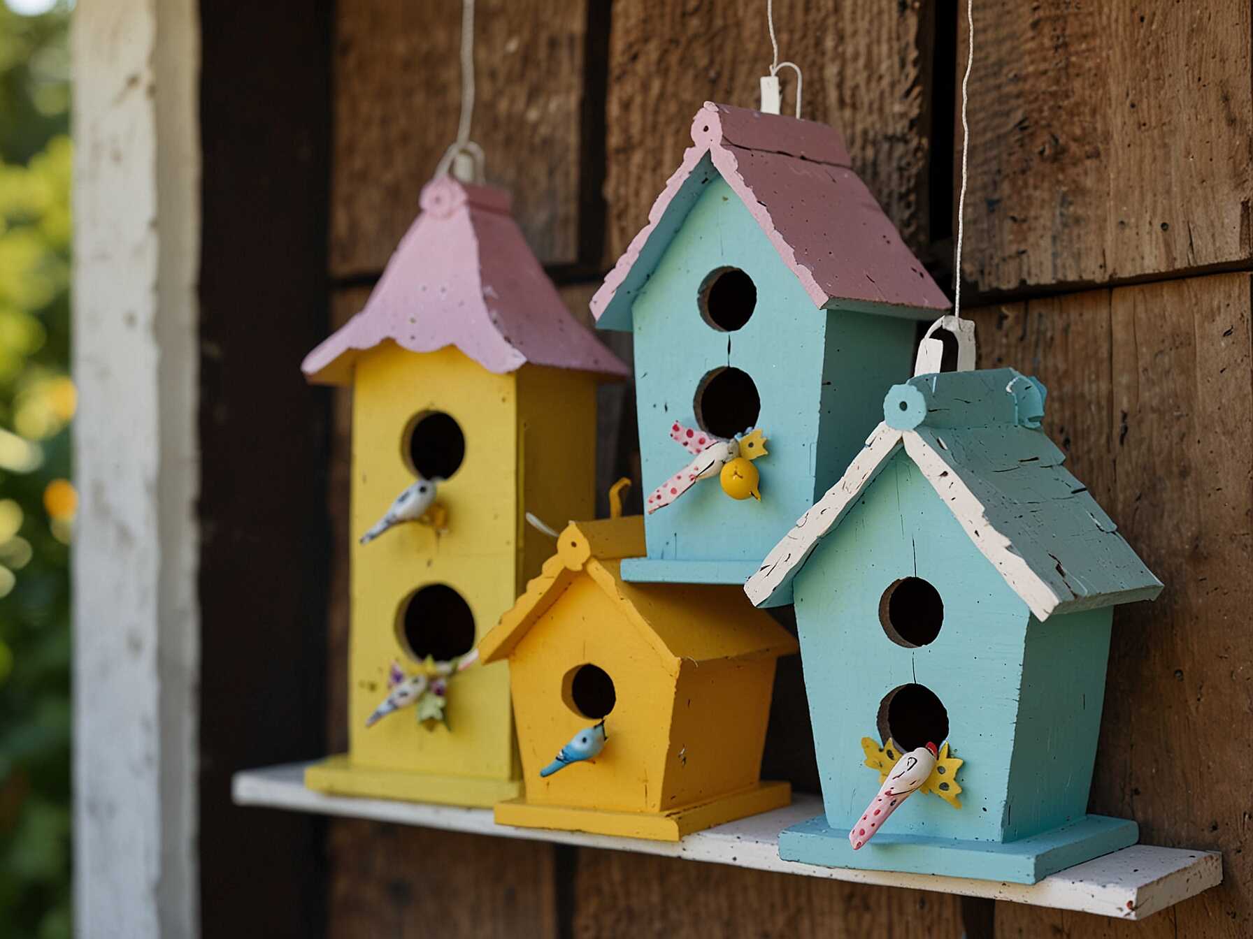 Decorate your porch with small birdhouses. You can either buy them or make them yourself. Paint them in bright, Easter colors like pastel pink, blue, and yellow.  Hang the birdhouses from your porch ceiling or place them on a shelf. They add a charming touch and give birds a home too. You can even add small fake birds to the houses for extra charm.  Birdhouses are a unique way to decorate for Easter. They add a bit of nature and whimsy to your porch, making it more inviting.  