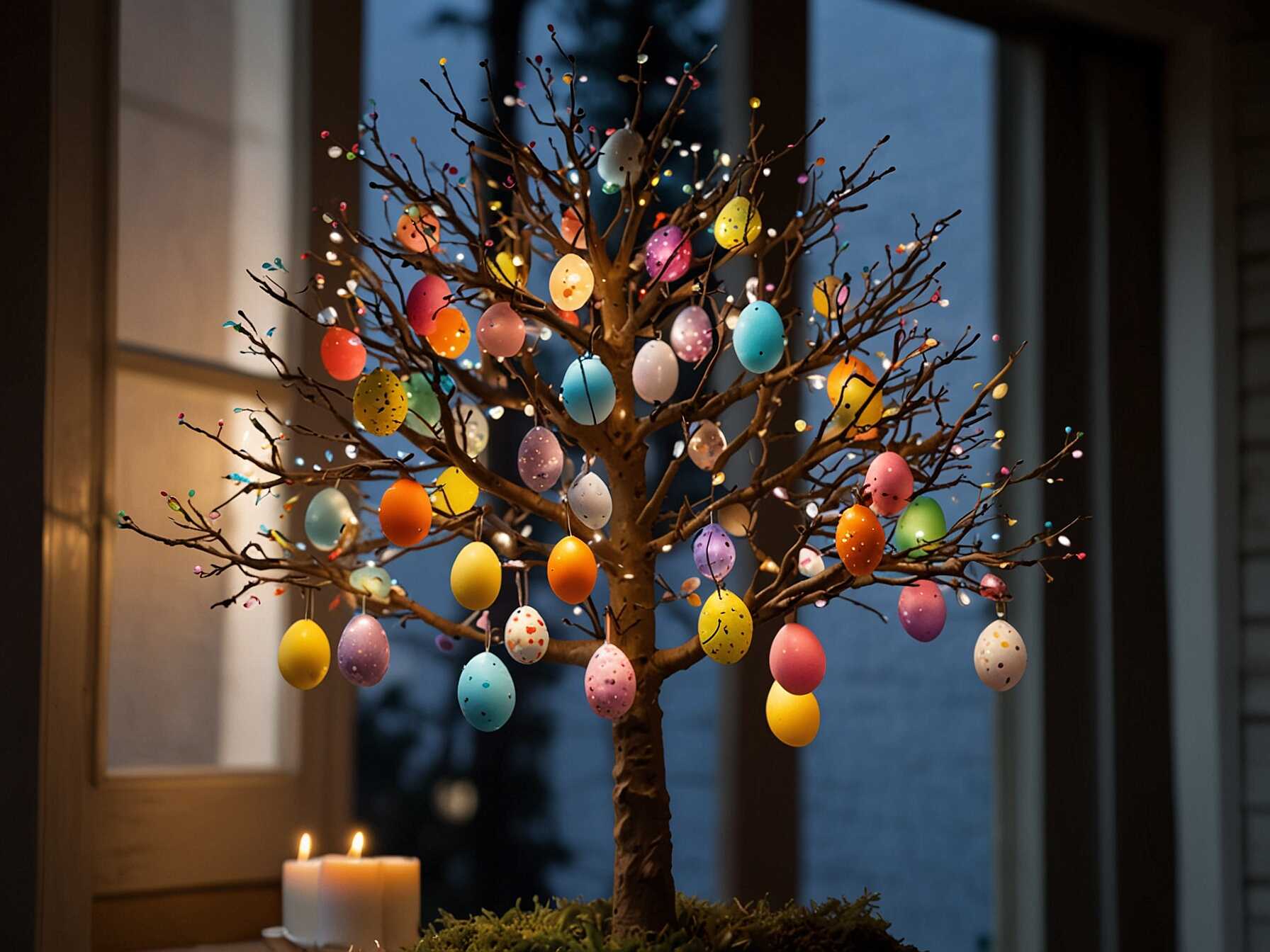 An Easter egg tree is a unique and festive decoration. You can use a small potted tree or even a bundle of branches. Hang colorful Easter eggs from the branches to create a whimsical look.  Place the tree near your front door or on your porch steps. It's a striking centerpiece that will catch everyone's eye. You can even add string lights for extra sparkle at night.  Making an Easter egg tree is a fun activity for the whole family. Plus, it adds a touch of magic to your porch decor.  