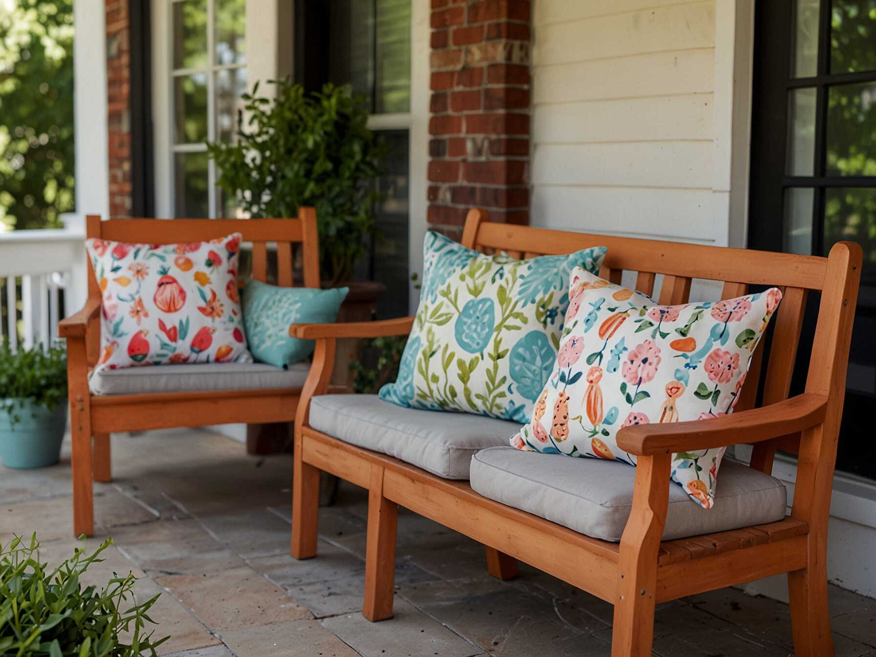 Add some Easter themed pillows to your porch furniture. Choose pillows with designs like bunnies, carrots, or Easter eggs. These small touches can make your porch look festive and inviting.  Place the pillows on benches, chairs, or even a porch swing. They add comfort and style, making your porch a cozy spot to relax. Pick colors that match your other decorations for a harmonious look.  Pillows are an easy way to update your decor without much effort. Swap them out with the seasons for a fresh and cheerful porch.  