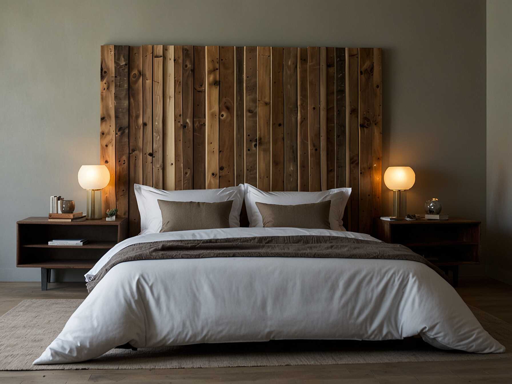 A unique headboard can become the focal point of your bedroom. Choose one that complements your style, whether its rustic wood or modern upholstered.  