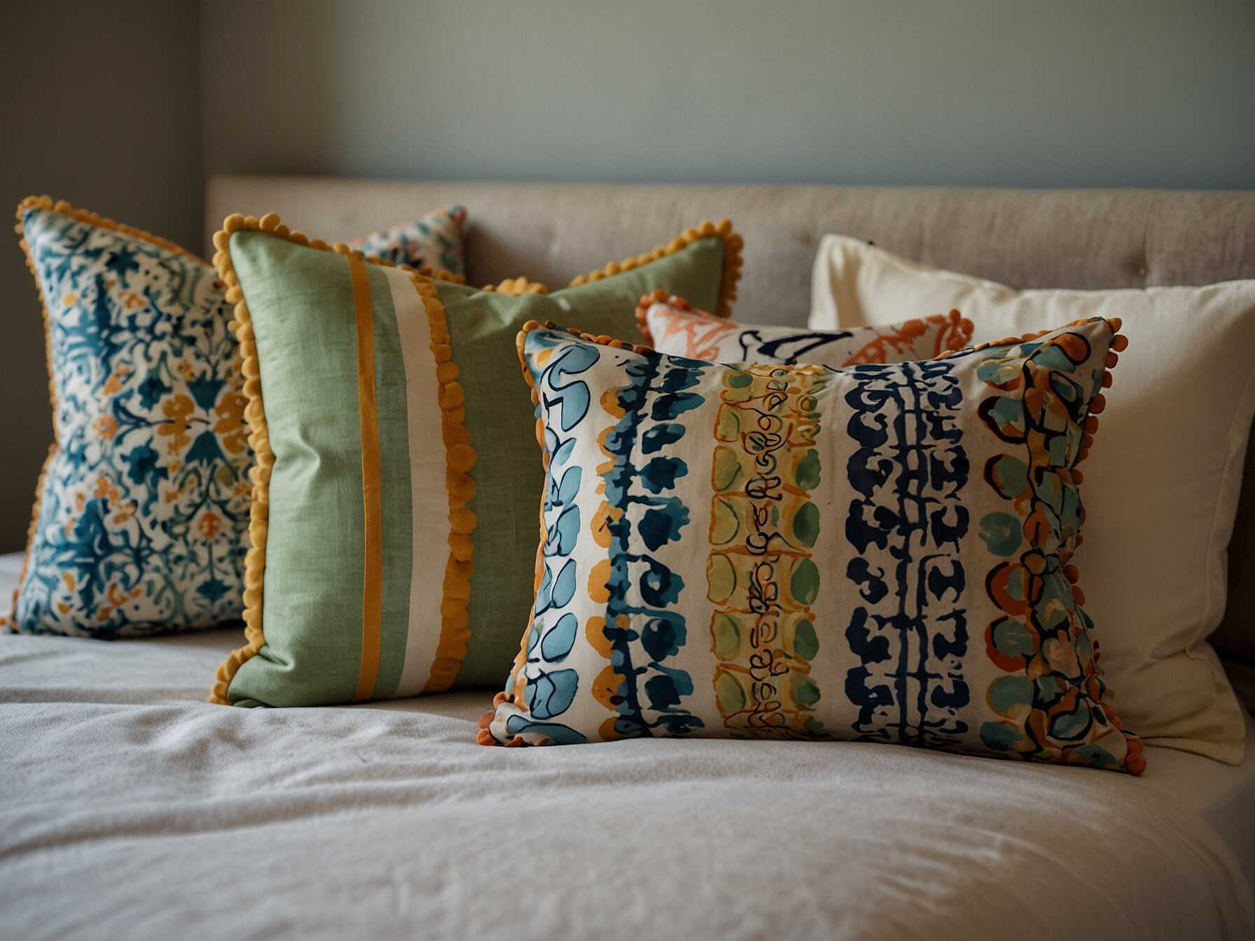 Decorative pillows can add color and style to your bed. Mix different sizes and patterns for a playful look. Just dont overdo it—three to five pillows are enough.  