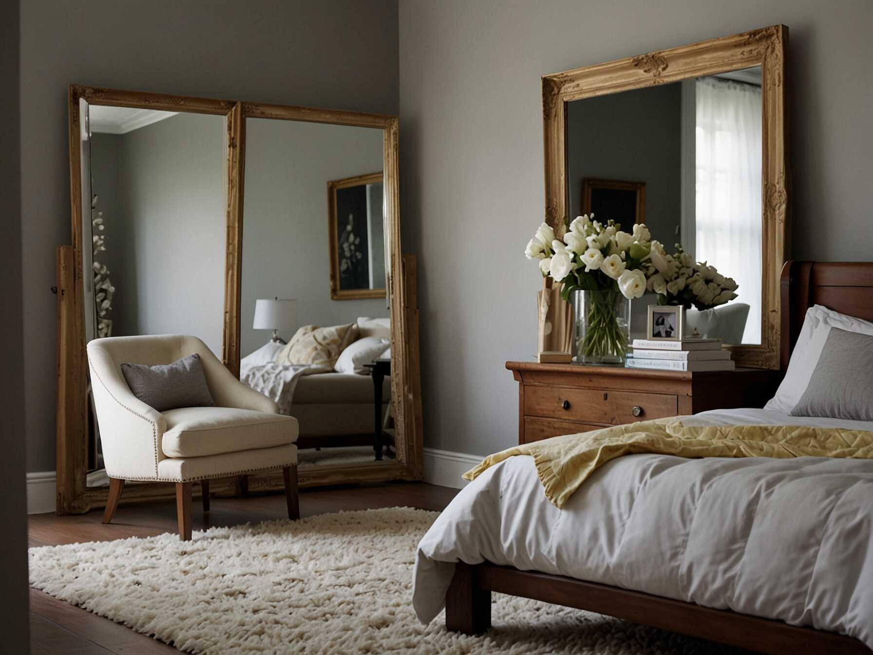 Mirrors can make your bedroom look larger and brighter. Hang one above your dresser or place a full-length mirror in the corner.  