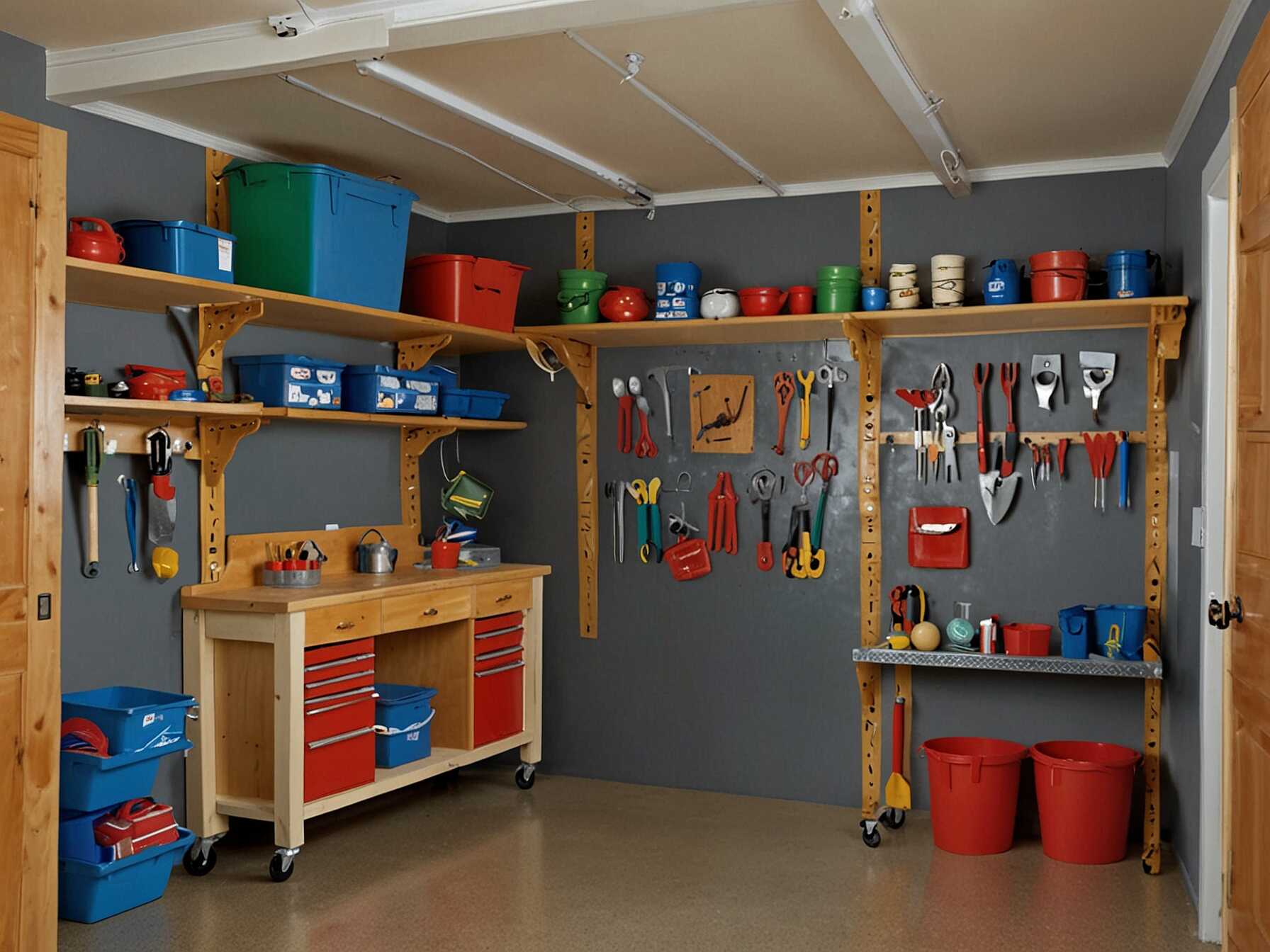 Divide your garage into zones. Each zone should have a specific purpose. For example, create zones for tools, sports, and gardening.  Place cabinets in these zones. This keeps similar items together. You’ll know exactly where to find what you need.  Mark each zone with signs if needed. This helps everyone in the house know where things should go.  