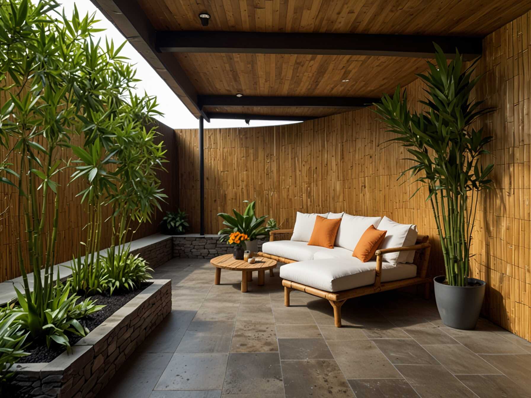 Bamboo walls bring a tropical feel to your patio. Bamboo is lightweight and strong. It is perfect for giving your wall a fresh, exotic look.  Install bamboo poles or panels for a quick transformation. The natural color and texture add warmth to your space. Bamboo works well in many climates, making it a great choice.  Pair bamboo walls with some tropical plants. This will complete the island feel. Bamboo walls make your patio feel like a vacation spot.  