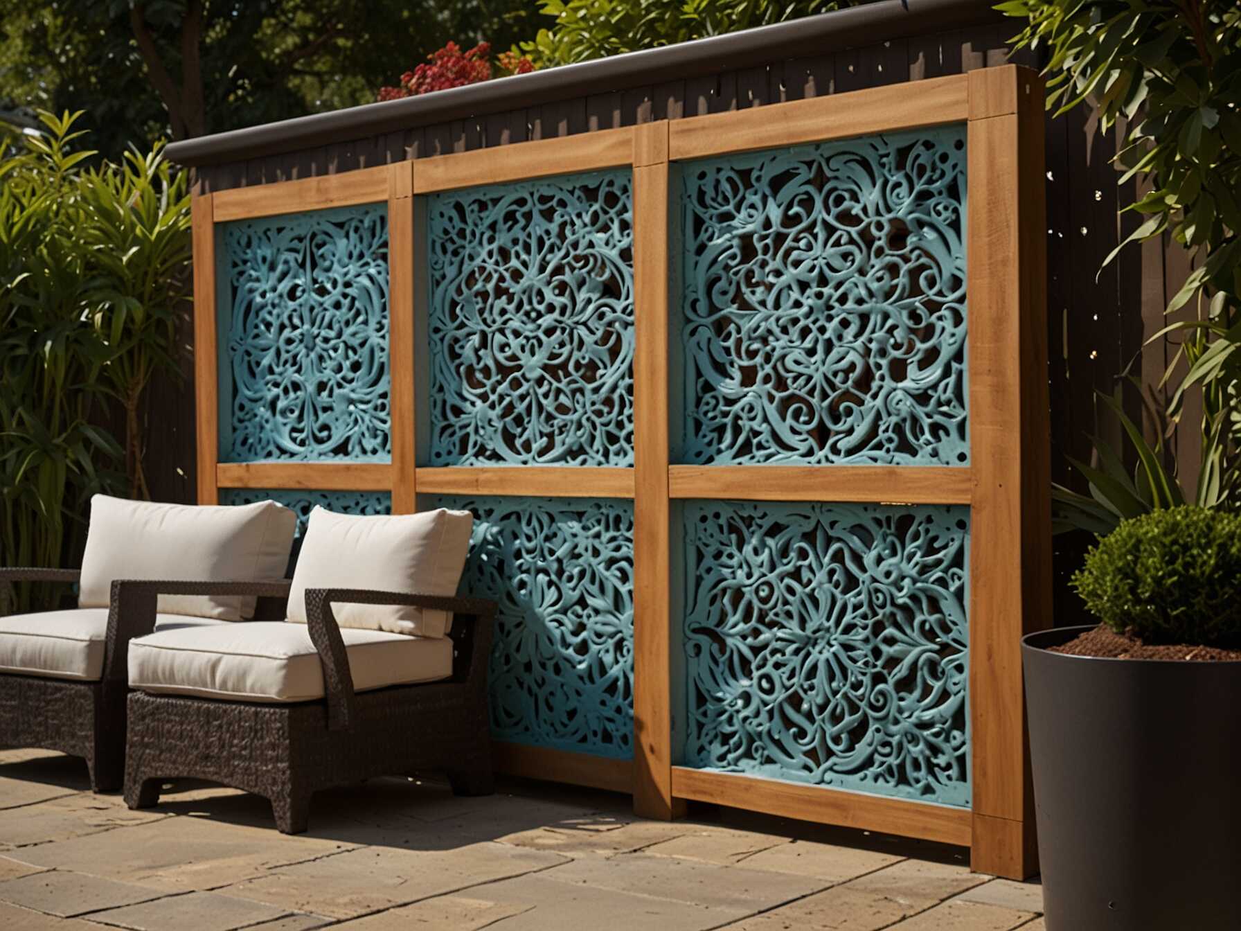 Decorative wood panels offer intricate designs. You can find panels with carvings or lattice patterns. These panels create visual interest on your patio wall.  Install them as an accent or cover the whole wall. They add depth and detail to your space. Choose a pattern that complements your outdoor decor.  These panels are easy to paint or stain. This helps you customize the look to fit your taste. Decorative wood panels make your patio wall a work of art.  