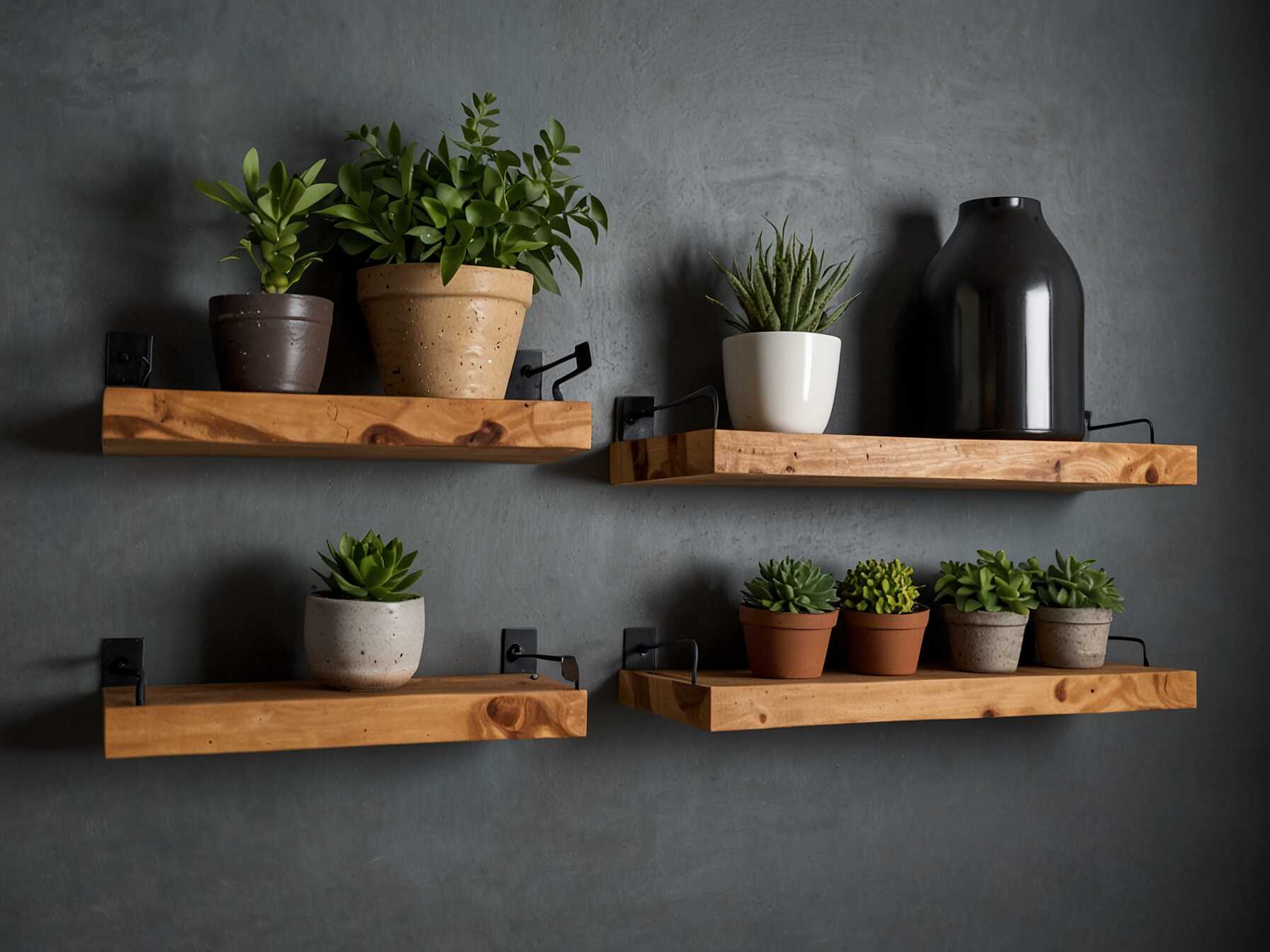 Floating shelves are not just for indoors. They work great on patio walls too. Use durable wood to make sure they last outside.  You can display plants, lanterns, or small sculptures on these shelves. They provide storage and decoration at the same time. Easy to install, floating shelves can handle various weather conditions.  This idea is perfect for those who love to change decor often. Simply switch out items on the shelves for a fresh look. Floating shelves add both function and beauty to your patio wall.  