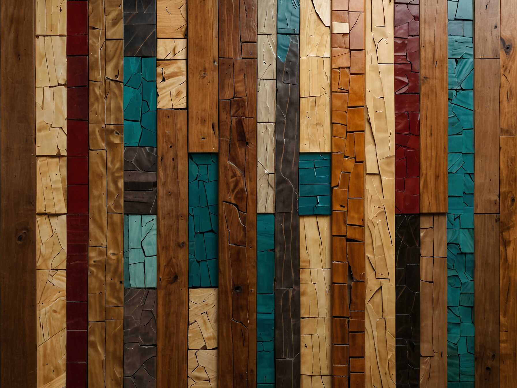 Create a wood mosaic for a stunning focal point. Use different shades and sizes of wood pieces. Arrange them in a unique, eye-catching pattern.  This idea allows you to get creative. You can design something completely unique. Mosaics add color, texture, and interest to your wall.  This project may take some time, but the result is worth it. Wood mosaics are like artwork for your patio. They make a bold statement in any outdoor space.  