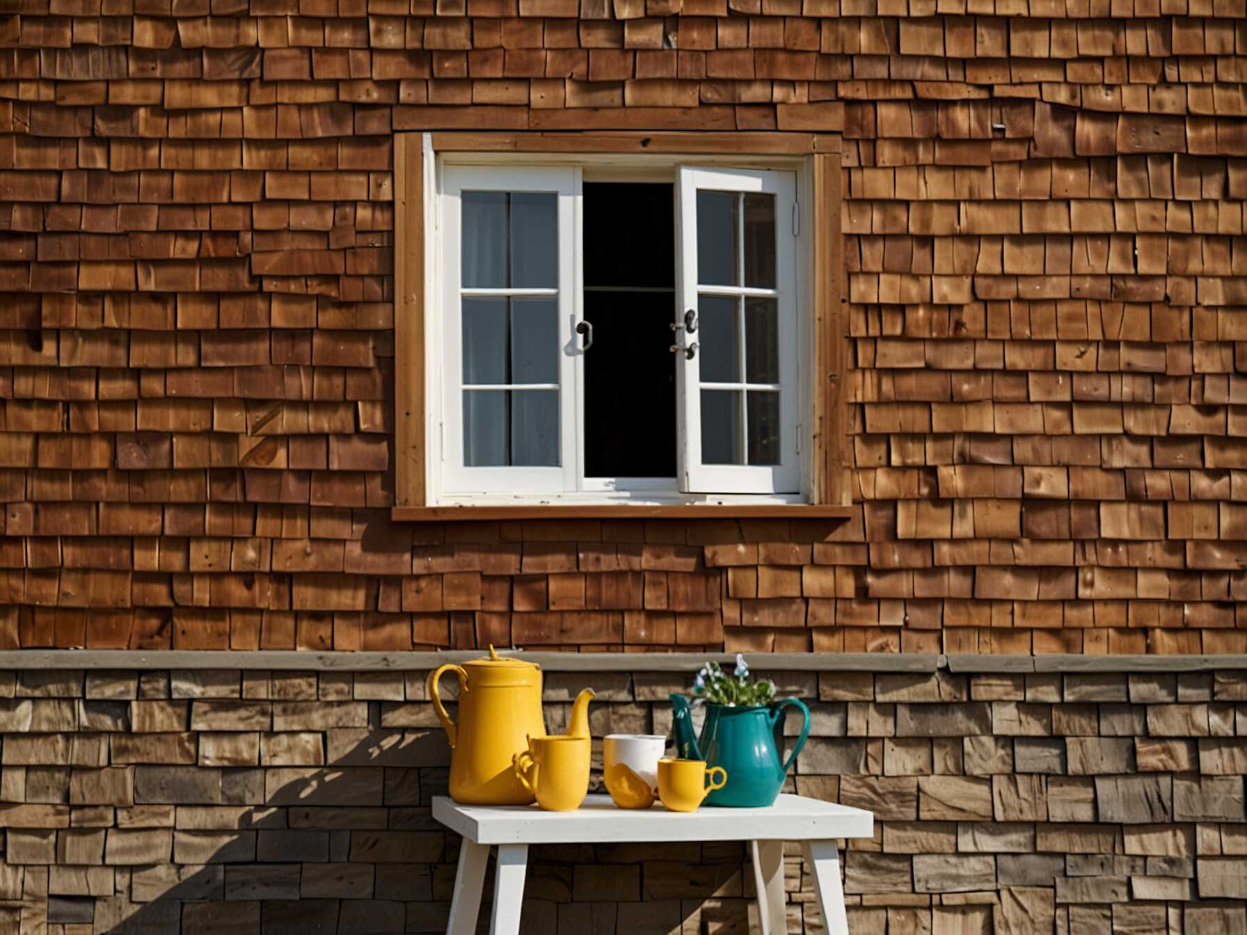 Wood shingles give your patio a cozy, cottage feel. Overlap the shingles to create a textured wall. They add a charming, rustic look.  You can use cedar or other weather-resistant wood. Stain or paint the shingles to match your style. This idea is great for a relaxed, country vibe.  Shingle walls are durable and easy to maintain. They withstand weather and still look great. Wood shingles create a homey and inviting outdoor area.  