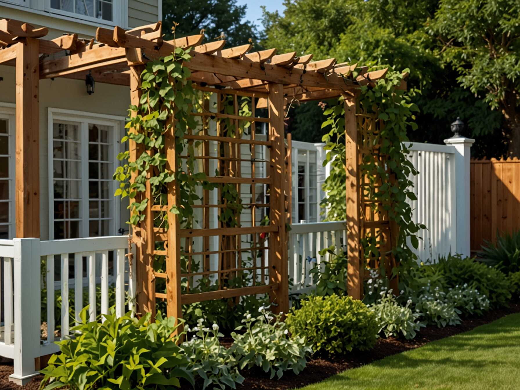 Wooden trellises offer support for climbing plants. You can easily install them on your patio wall. Over time, the plants will grow and cover the trellis.  This creates a natural, green wall. It can provide shade and privacy. Plus, the trellis adds a touch of elegance.  Choose climbing plants like ivy or morning glory. They grow quickly and look beautiful. Wooden trellises are a stylish way to enhance your patio.  