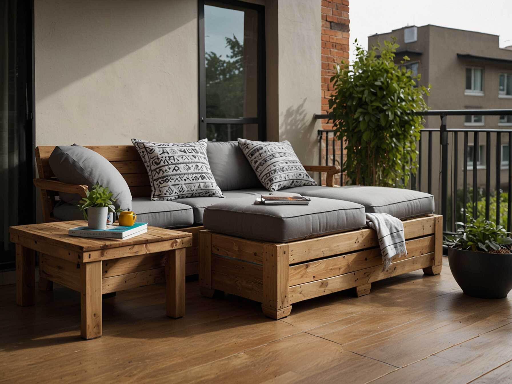 Use storage benches or boxes to keep your balcony organized. They can double as seating or tables. This way, you can store items without cluttering your space.  