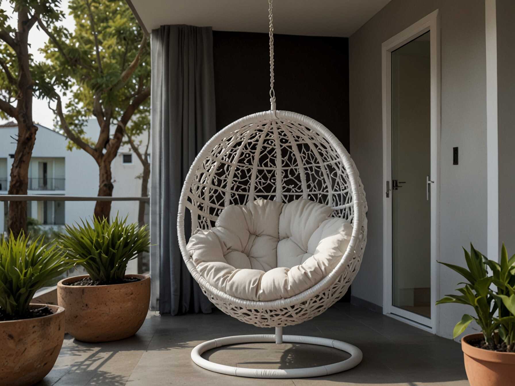 A swing chair can be a fun addition to your balcony. It doesn’t take much space and adds a playful element. It’s perfect for both kids and adults.  