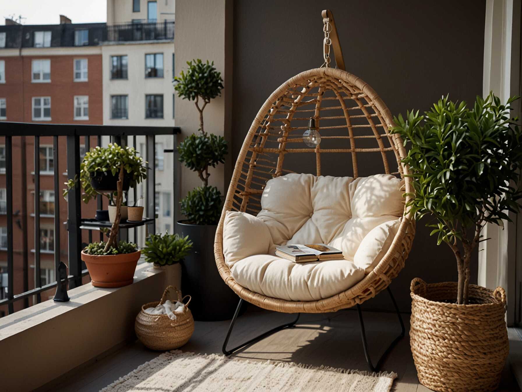 Turn your balcony into a reading nook with a comfy chair and a small side table. Add some cushions and a blanket for extra coziness. A small bookshelf or a stand for your favorite books can complete the setup.  