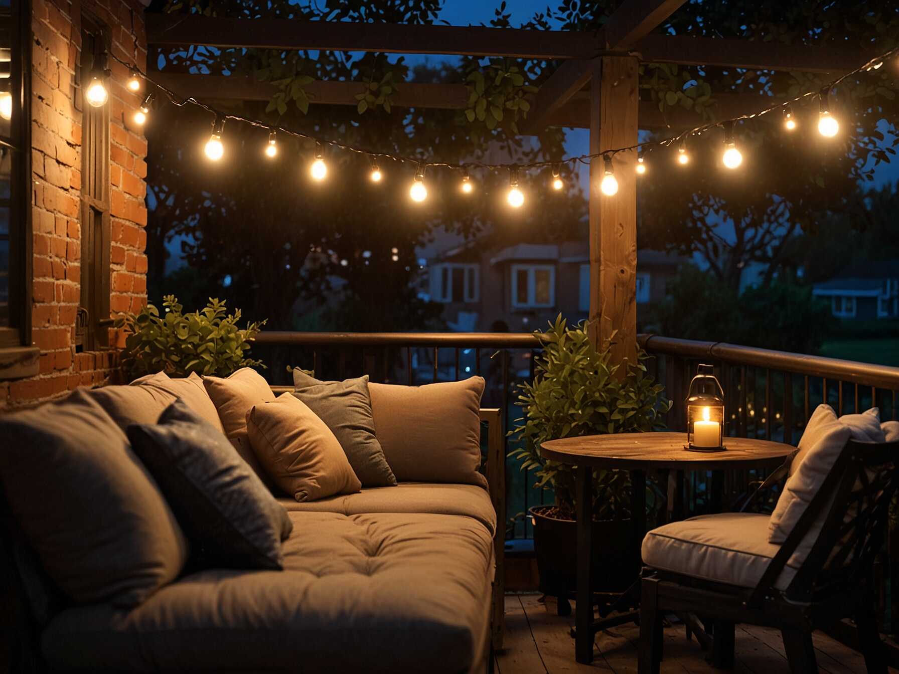 String lights can create a warm and inviting atmosphere. Hang them along the railings or above the seating area. They are perfect for evening relaxation.  