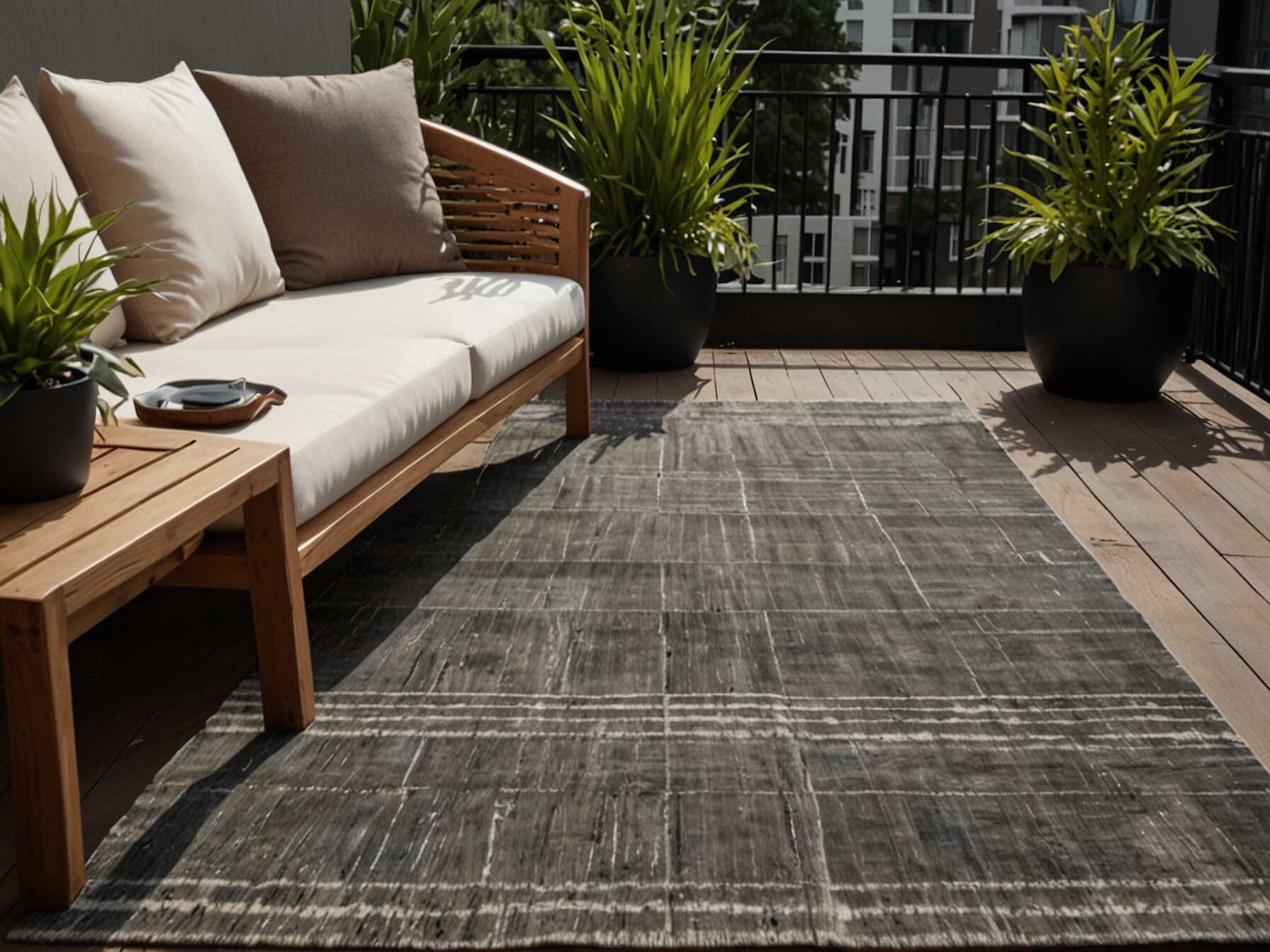 An outdoor rug can make your balcony feel cozy and stylish. Choose a rug that is weather-resistant. This simple addition can change the look of your balcony instantly.  