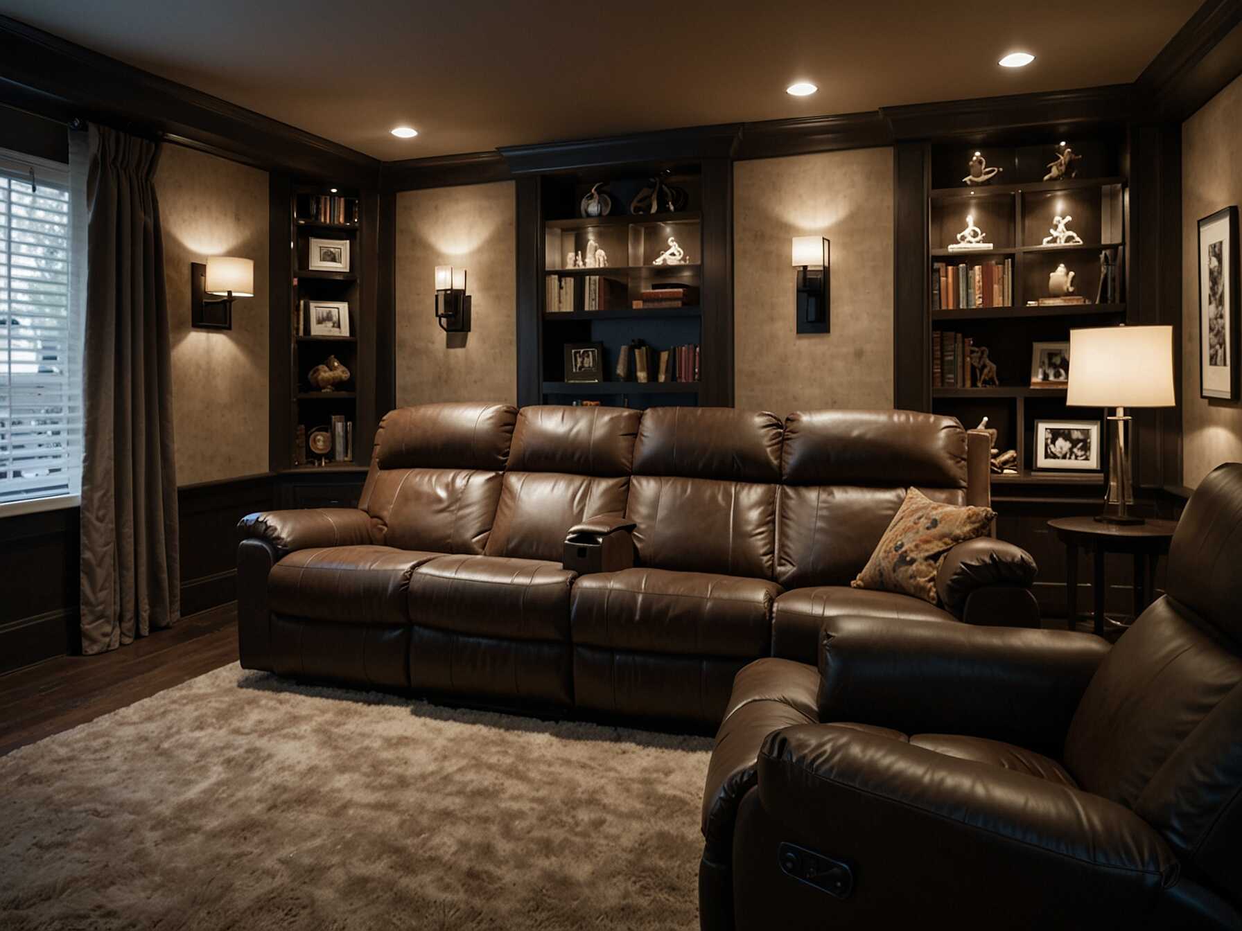 Create a comfortable media room with plush seating. Use recliners or a large sectional sofa to ensure everyone can relax while enjoying their favorite movies or games.  