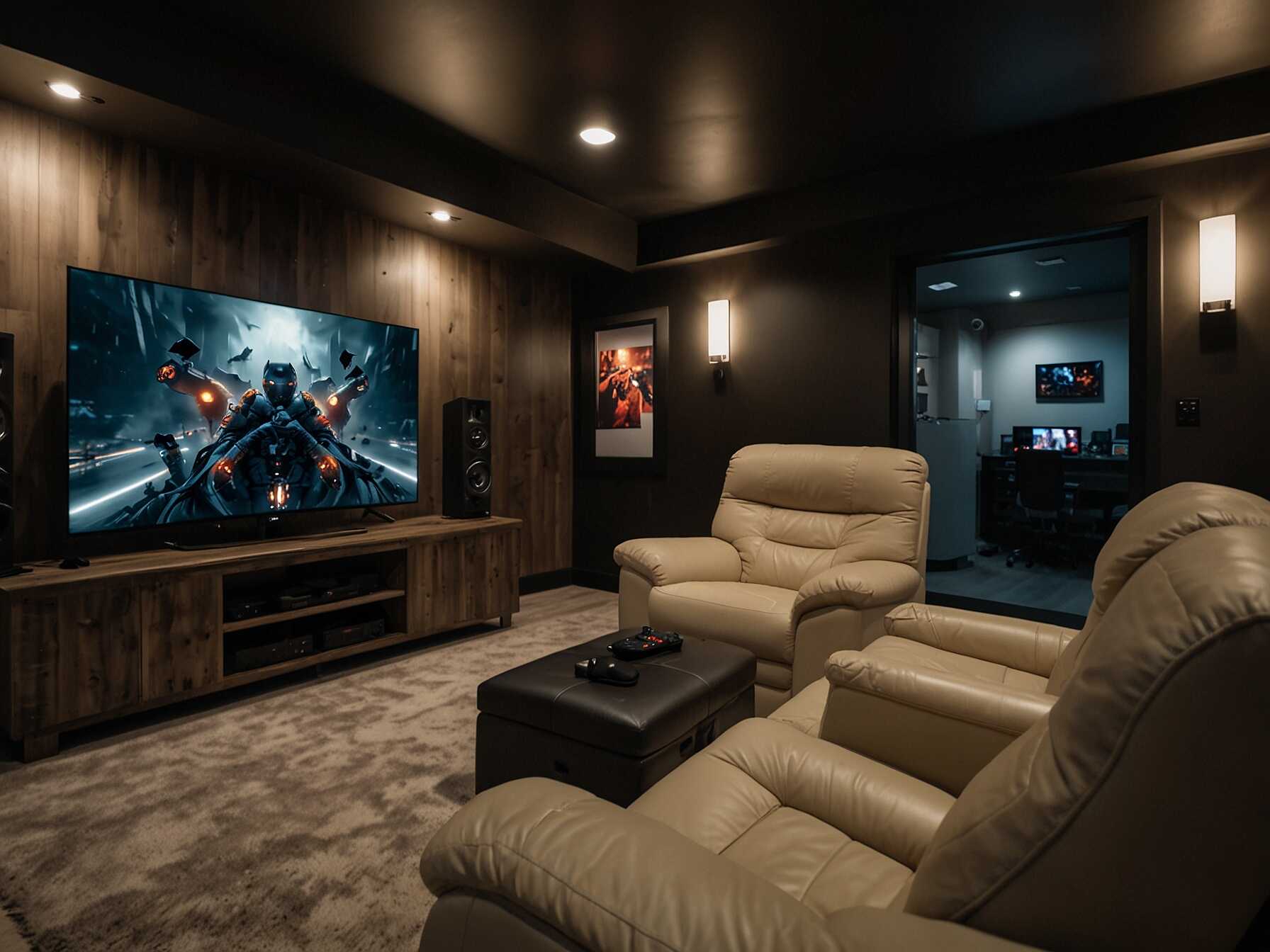 If youre a gamer, dedicate a part of your media room to gaming. Include comfortable chairs and a good setup for consoles or PCs.  