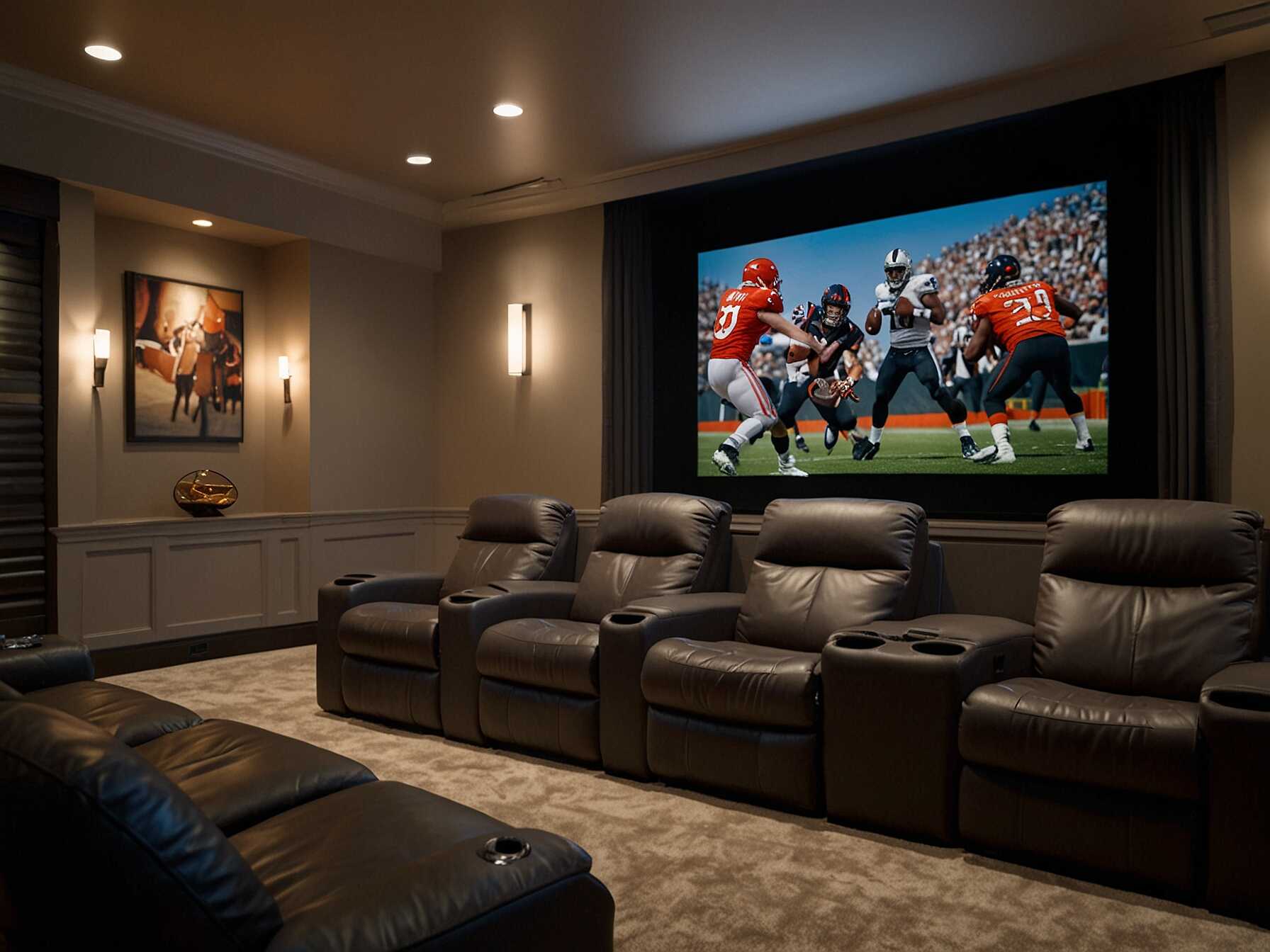 A big screen is essential for a media room. Choose a large TV or a projector screen to get that true movie theater experience.  