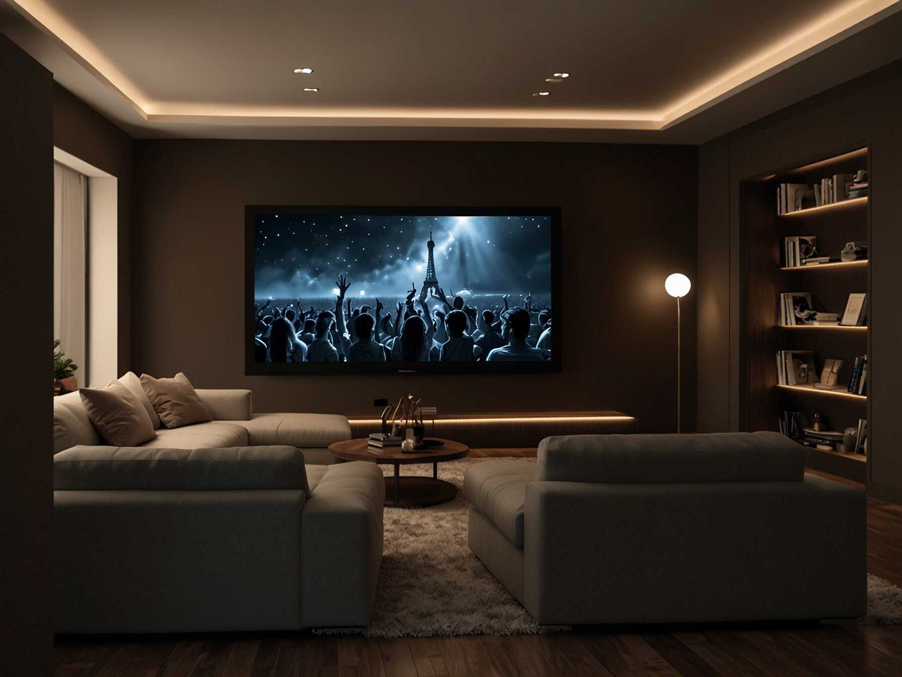 Install dimmable lights to set the ideal mood in your media room. Use LED strip lights around the TV or projector screen for a cinematic feel.  