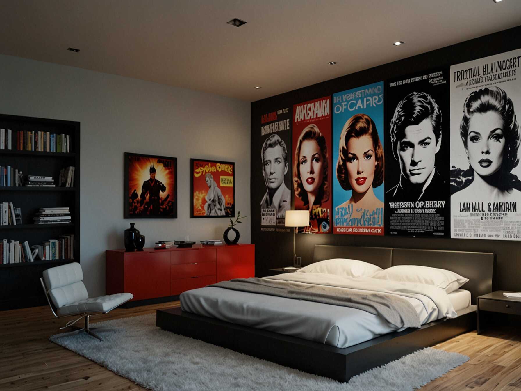 Decorate the walls with movie posters or themed wallpaper. This can add a special touch and make the room unique to your familys tastes.  