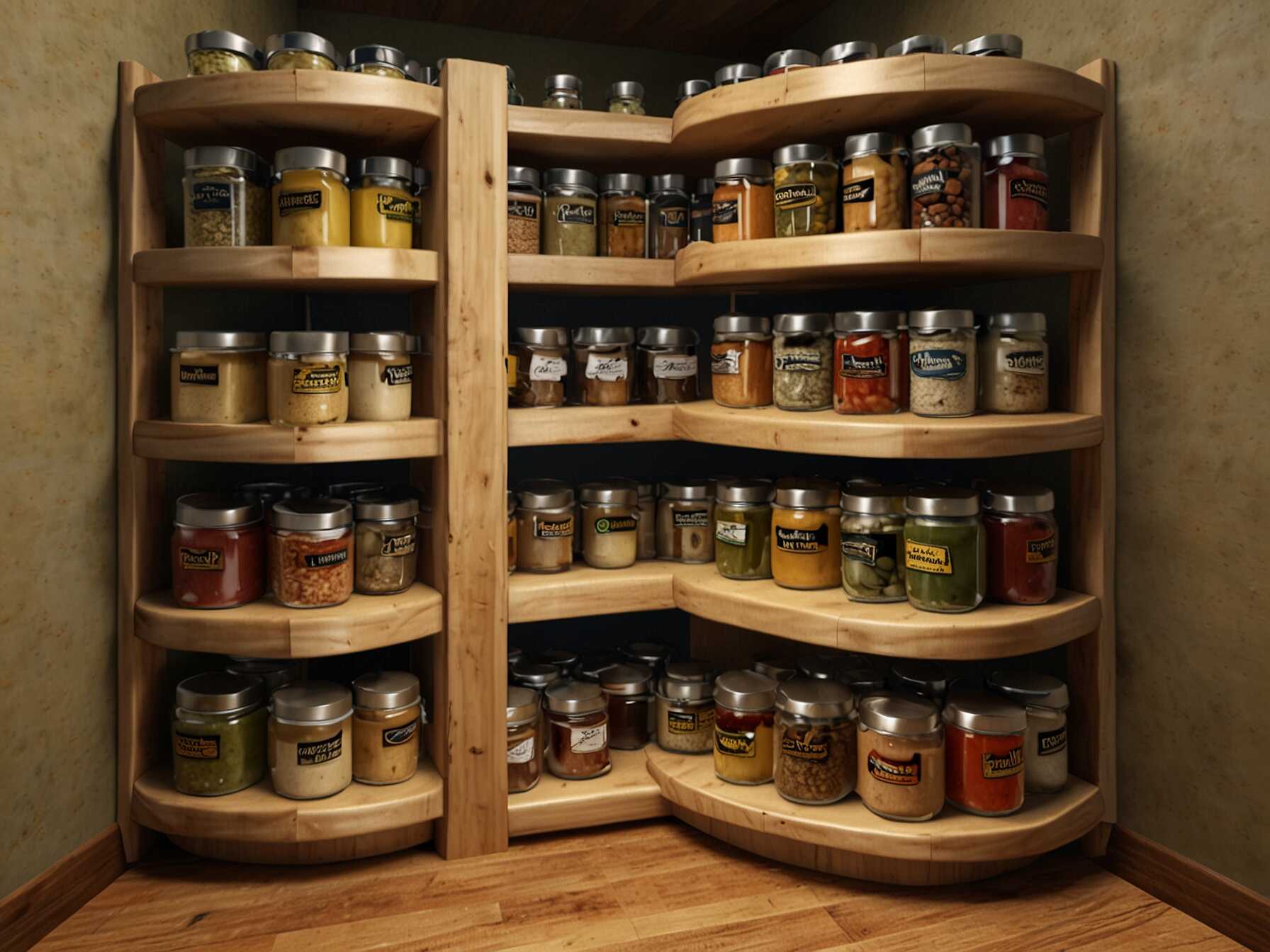 Lazy Susans make corner spaces useful. They rotate items for easy access. Great for spices, sauces, or condiments.  