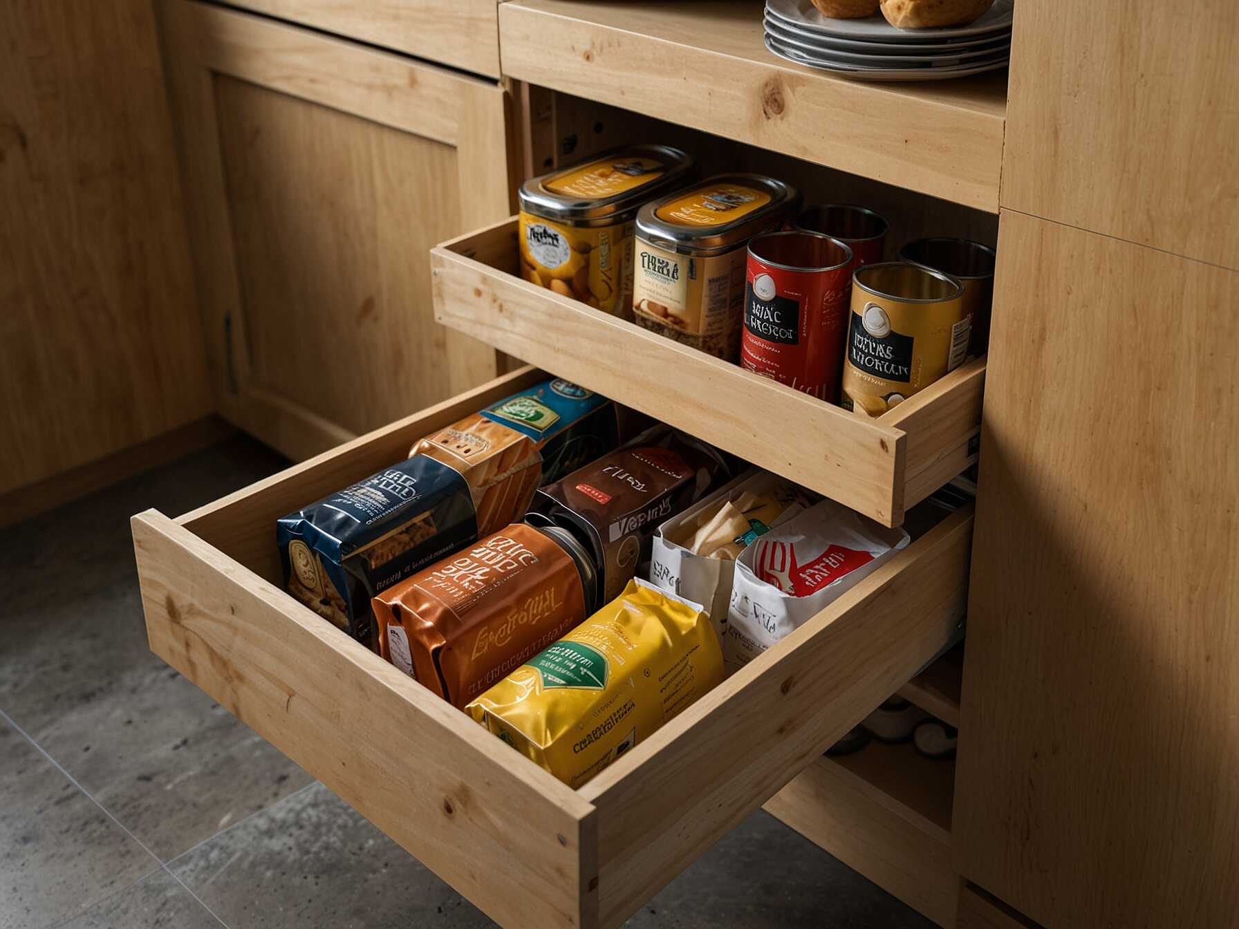 Pull-out drawers help you reach items at the back. They save you from bending or stretching. They keep your pantry tidy and well-organized.  