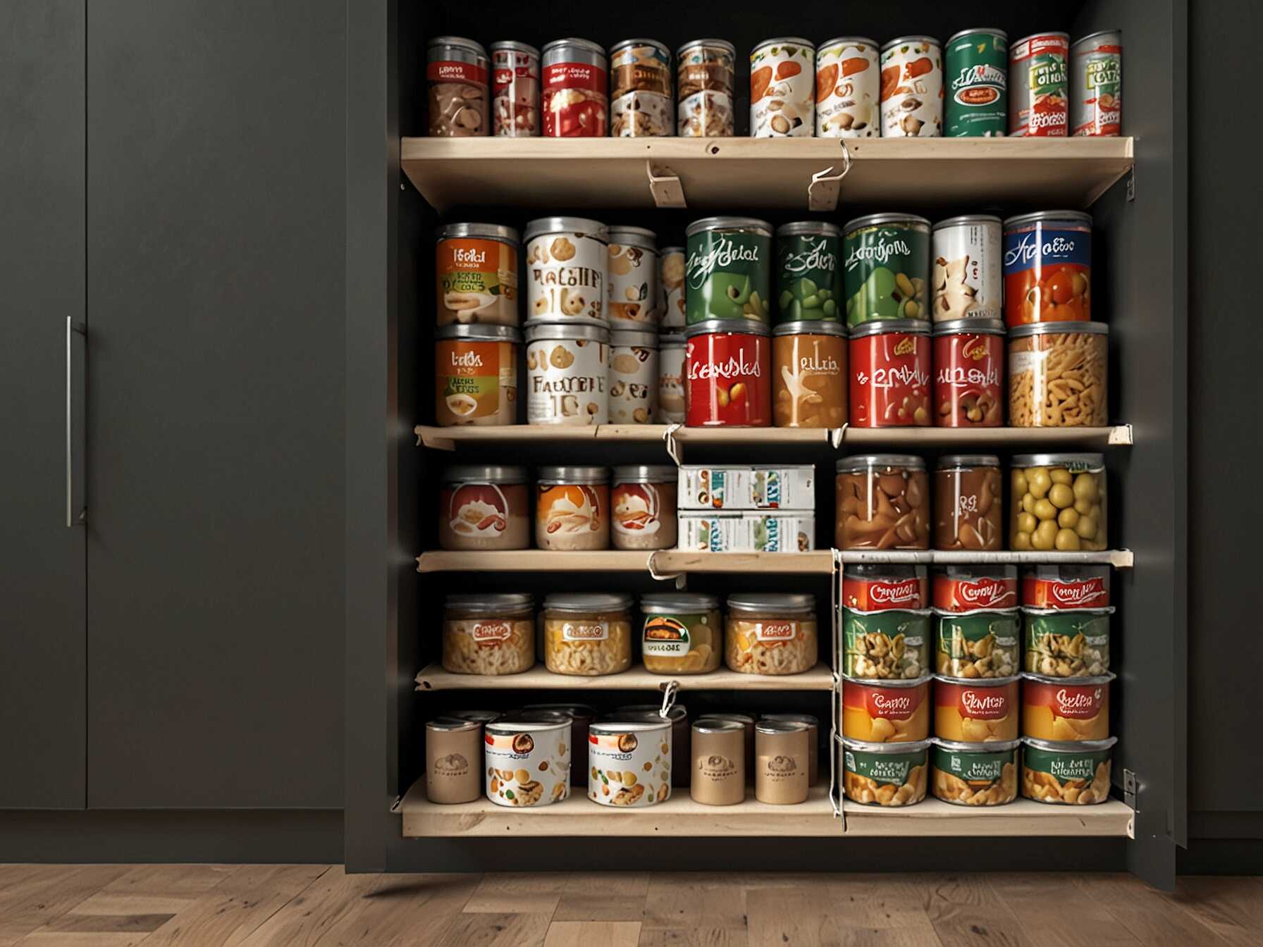 Stackable shelves can double your storage space. Use them for cans, jars, or boxes. They help you make the most of your pantry.  