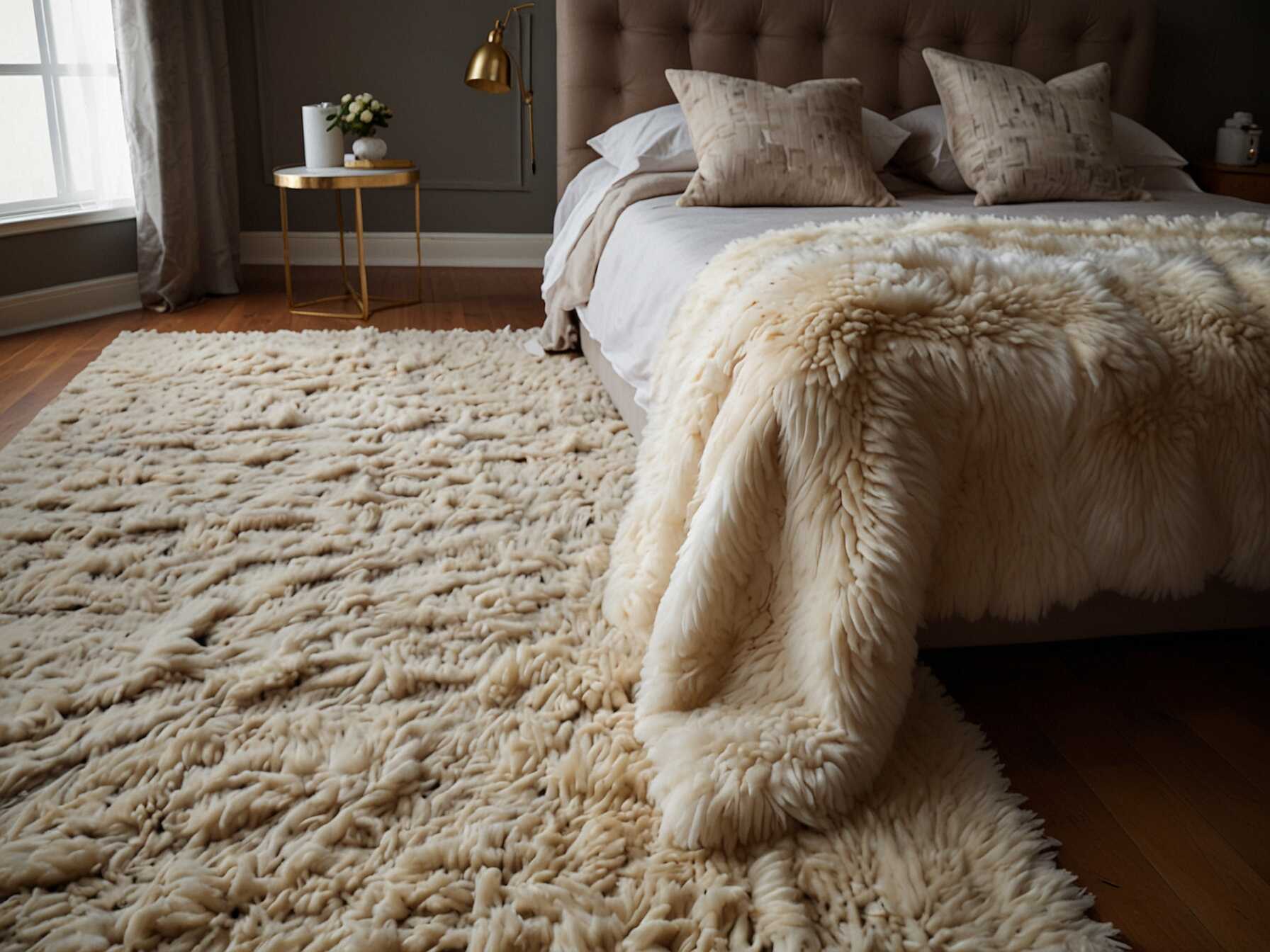 A soft rug can make your bedroom feel warm and comfortable. Look for sales or online deals for budget-friendly options.  