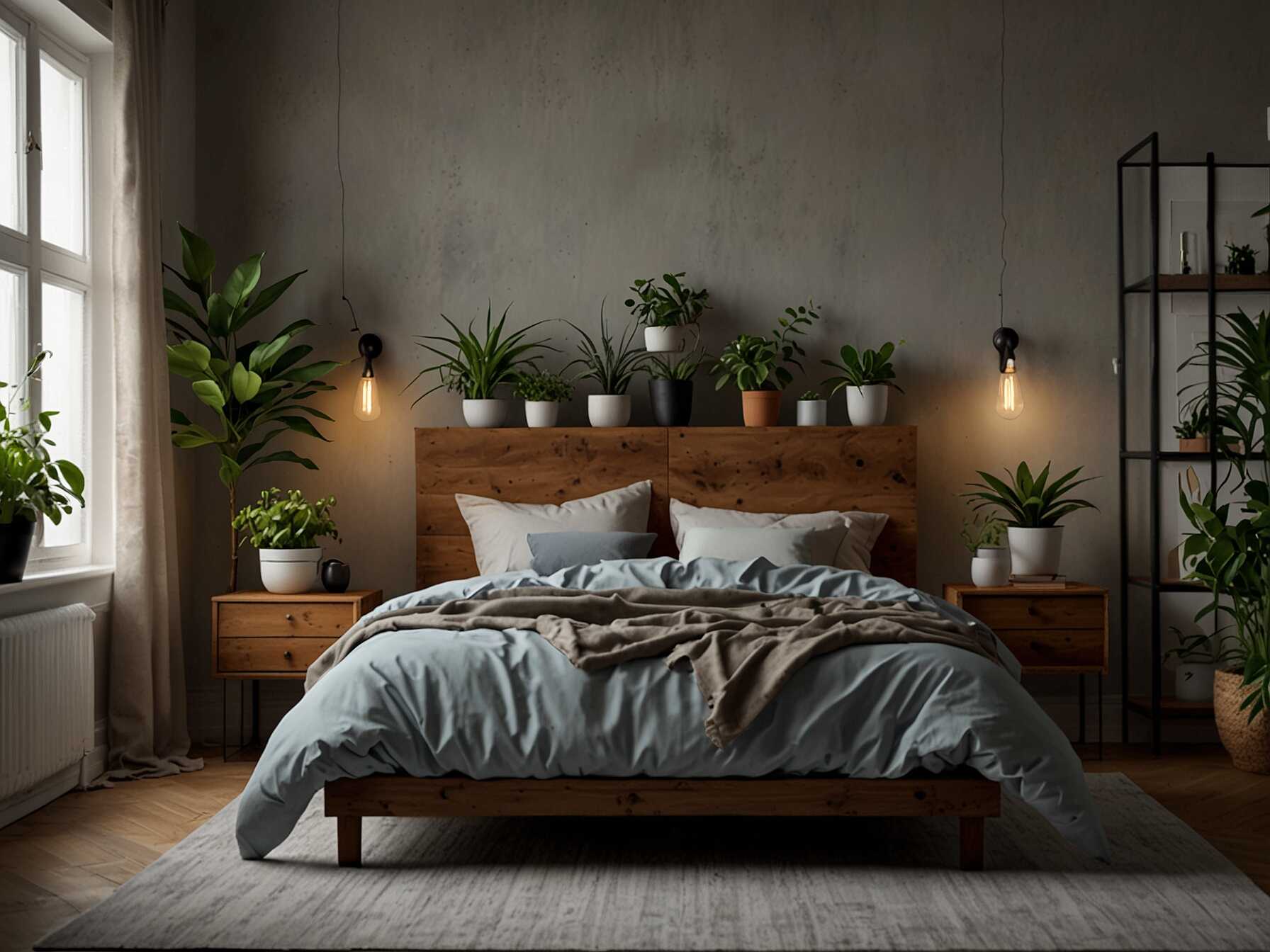 Plants can make any bedroom feel alive and relaxing. Small indoor plants are cheap and easy to care for. They also improve air quality.  