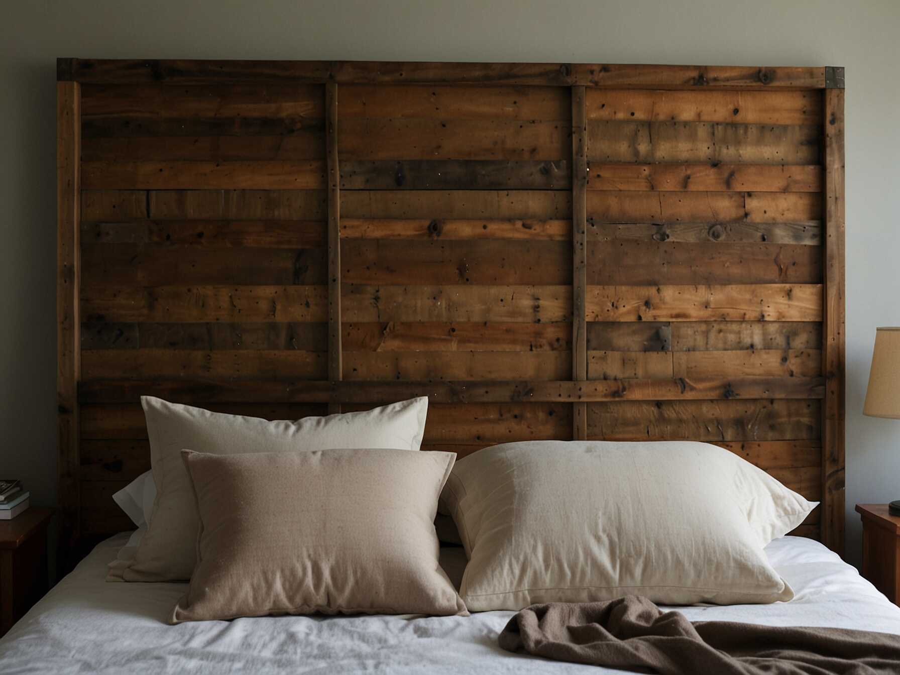 Build your own headboard using simple materials. Look for online tutorials for ideas. It can add a personal touch to your bedroom.  