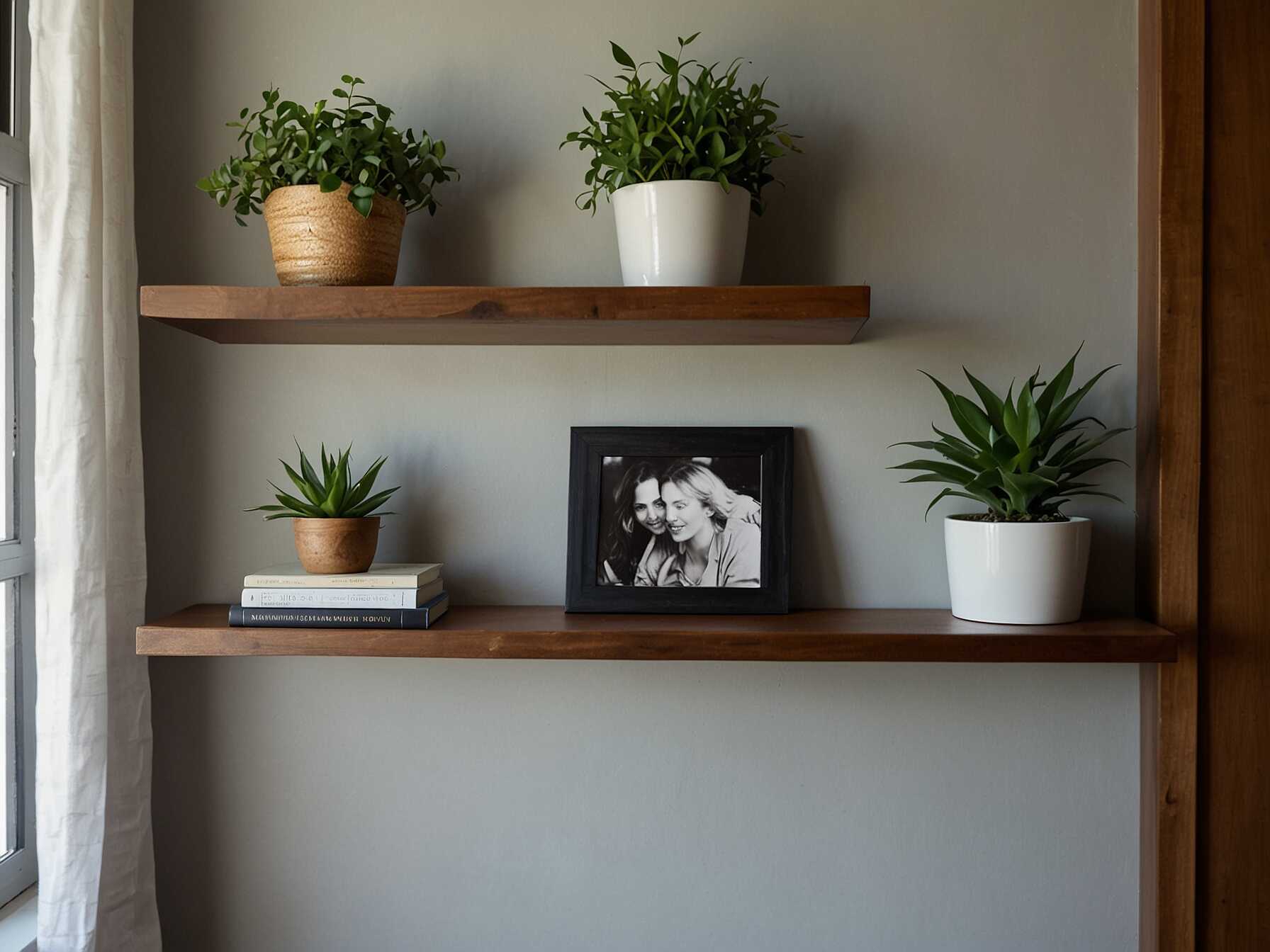 Floating shelves add storage without taking up floor space. They can display books, plants, or decor, making your bedroom feel cozy.  