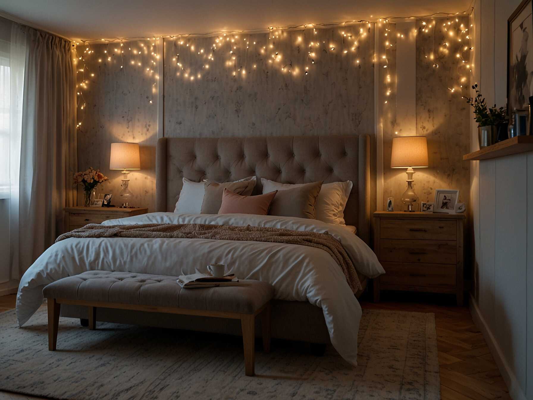 Use different light sources to create a cozy atmosphere. Combine bedside lamps, fairy lights, and ceiling lights for the perfect ambiance.  