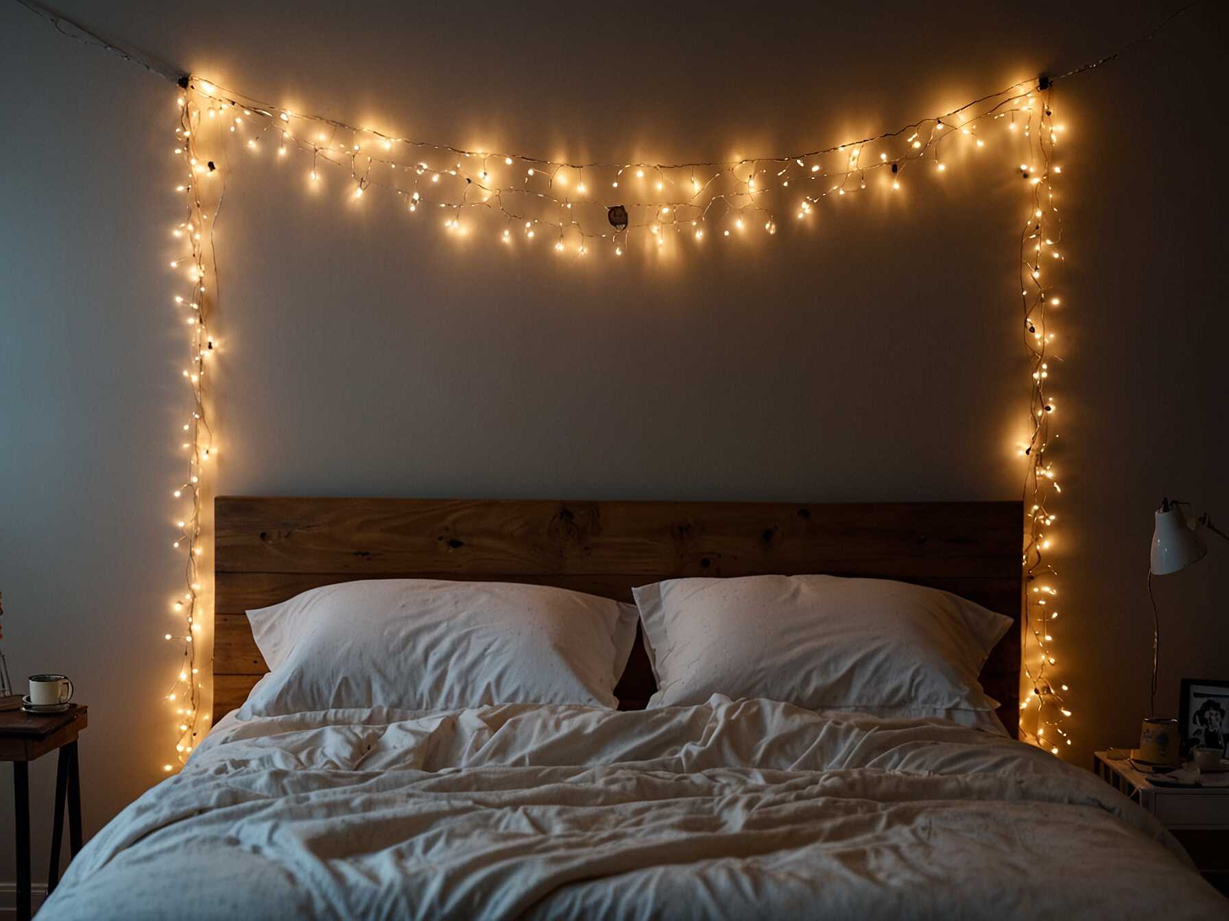 Fairy lights create a magical atmosphere. String them around your bed frame or along the walls. They are inexpensive and add a warm glow.  