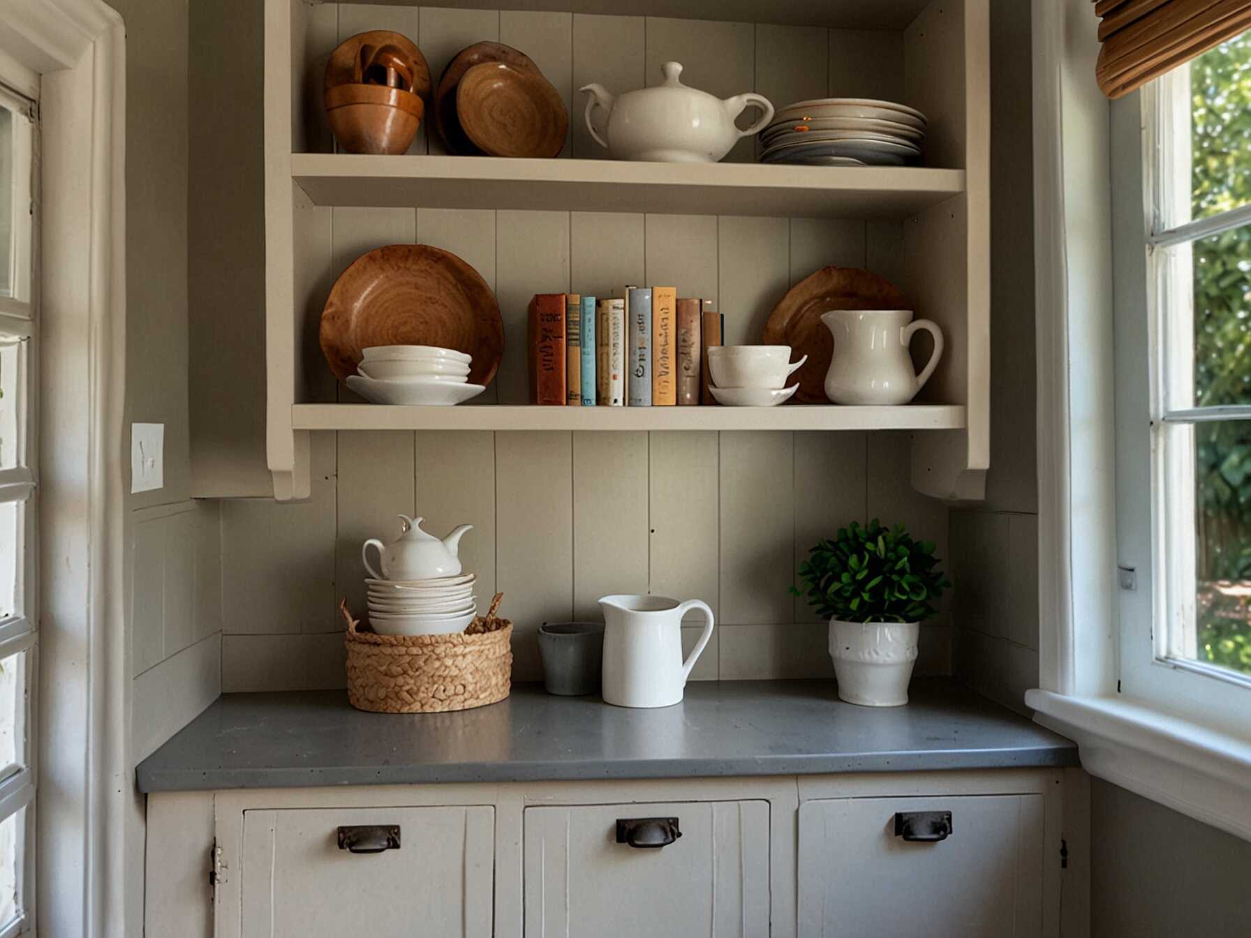 Add built-in shelves in your breakfast nook to store your morning essentials. You can keep your coffee mugs, cereal boxes, and even some books. It makes the space functional and stylish.  