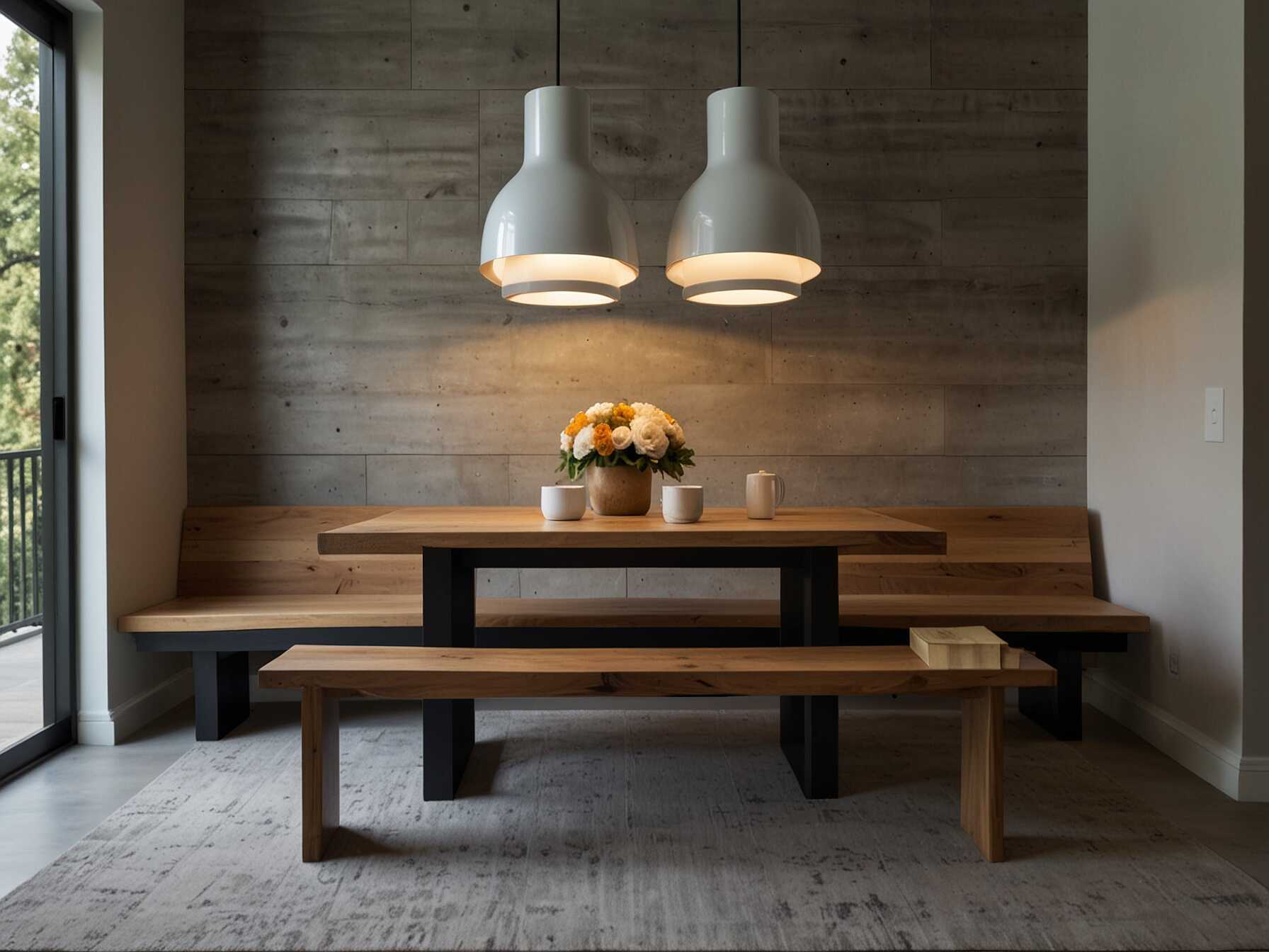 For a modern and sleek breakfast nook, go for a minimalist design. Use clean lines, neutral colors, and uncluttered spaces. A simple bench and table will keep it elegant and stylish.  