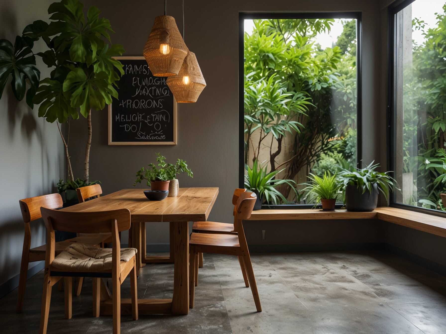 Bring the outdoors in by creating a nature-inspired breakfast nook. Use wooden furniture, plants, and earthy tones. It creates a calm and refreshing atmosphere.  