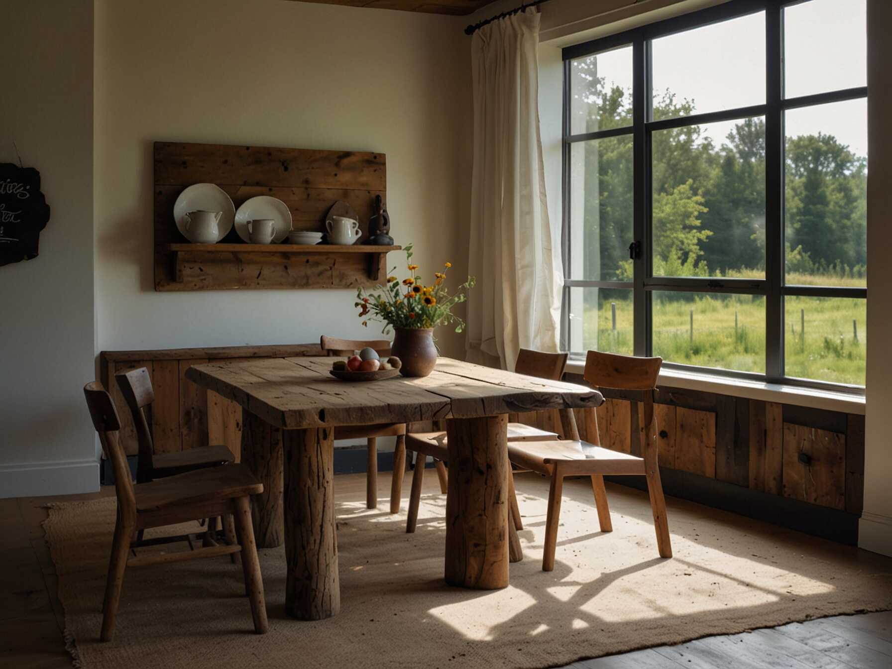 Incorporate a rustic wooden table into your breakfast nook for a touch of countryside charm. Pair it with mismatched chairs for a laid-back, eclectic look. You can even use reclaimed wood for an eco-friendly touch.  