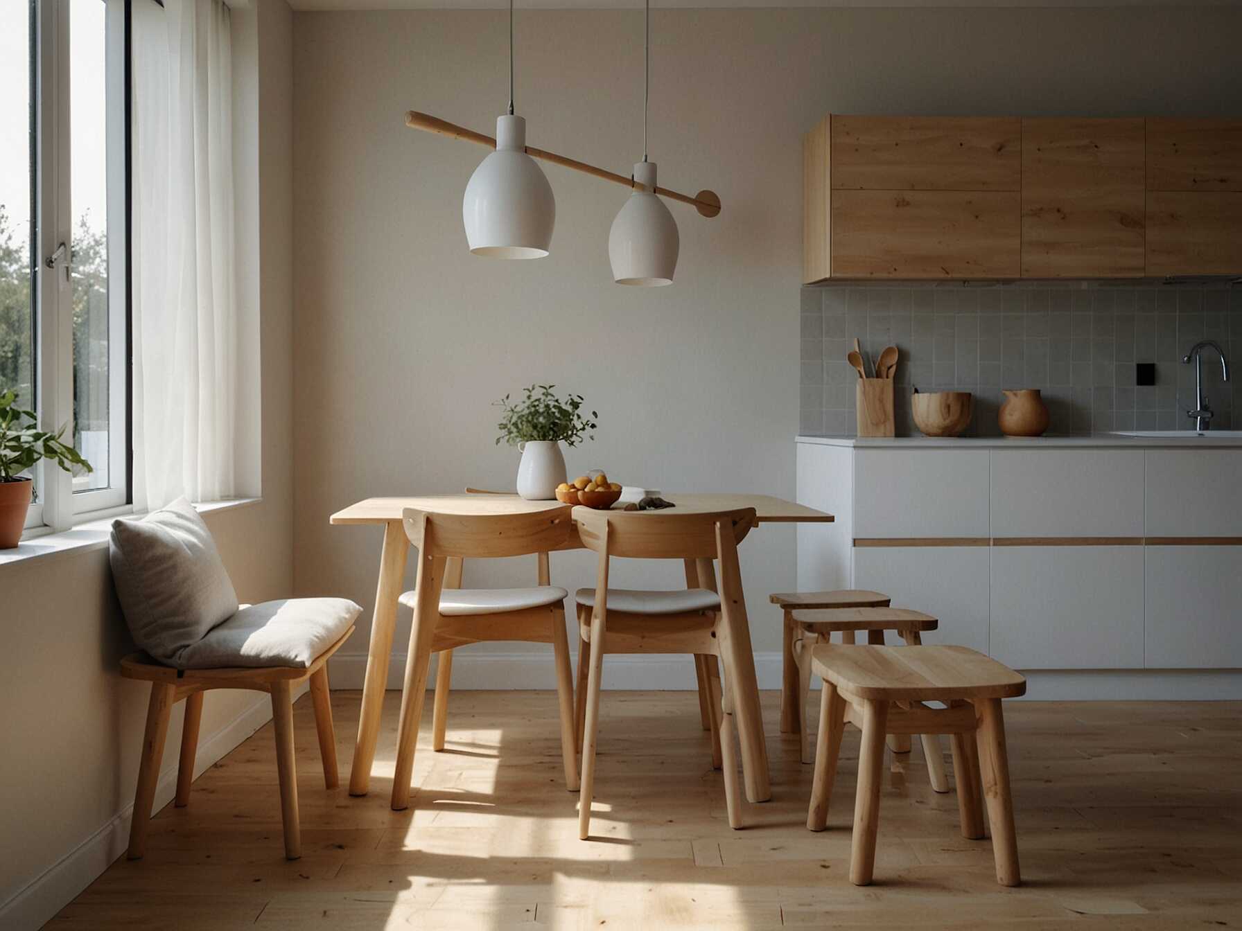 Opt for Scandinavian simplicity with light wood, white tones, and minimal decor. This style is perfect for creating a clean, calm, and inviting breakfast nook.  