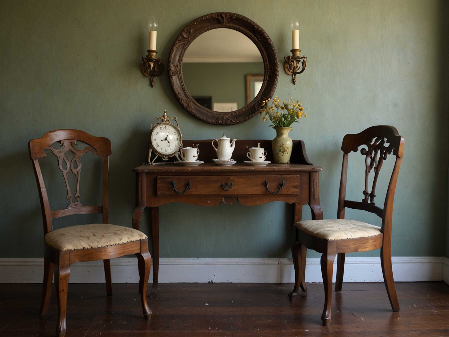 Incorporate vintage elements like an antique table and chairs. You can find these at thrift stores or flea markets. Vintage decor brings a sense of nostalgia to your mornings.  