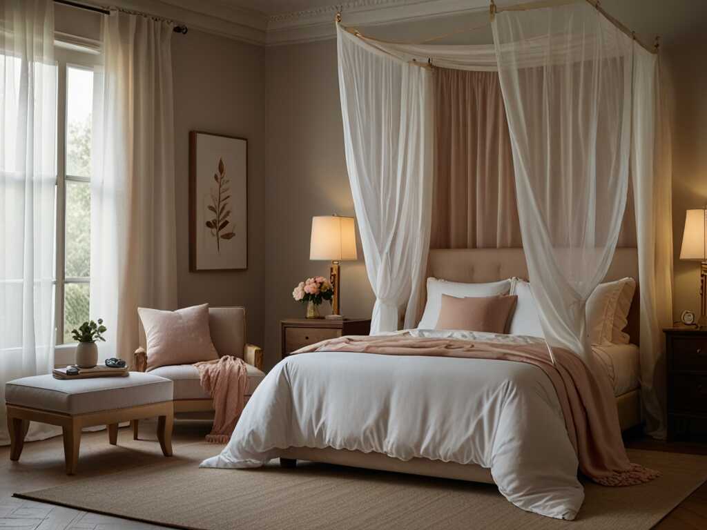 A canopy bed can make your bedroom feel like a luxurious retreat. Choose simple, flowing fabric to create a soft, dreamy atmosphere. It’s a great way to add a touch of romance to your space.  