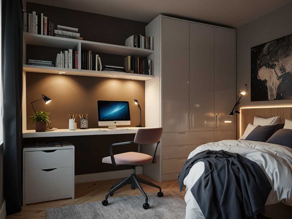 If you need a space to work or study, consider adding a small desk to your bedroom. Choose a sleek design that doesn’t take up too much space. This creates a functional area without making your room feel cluttered.  