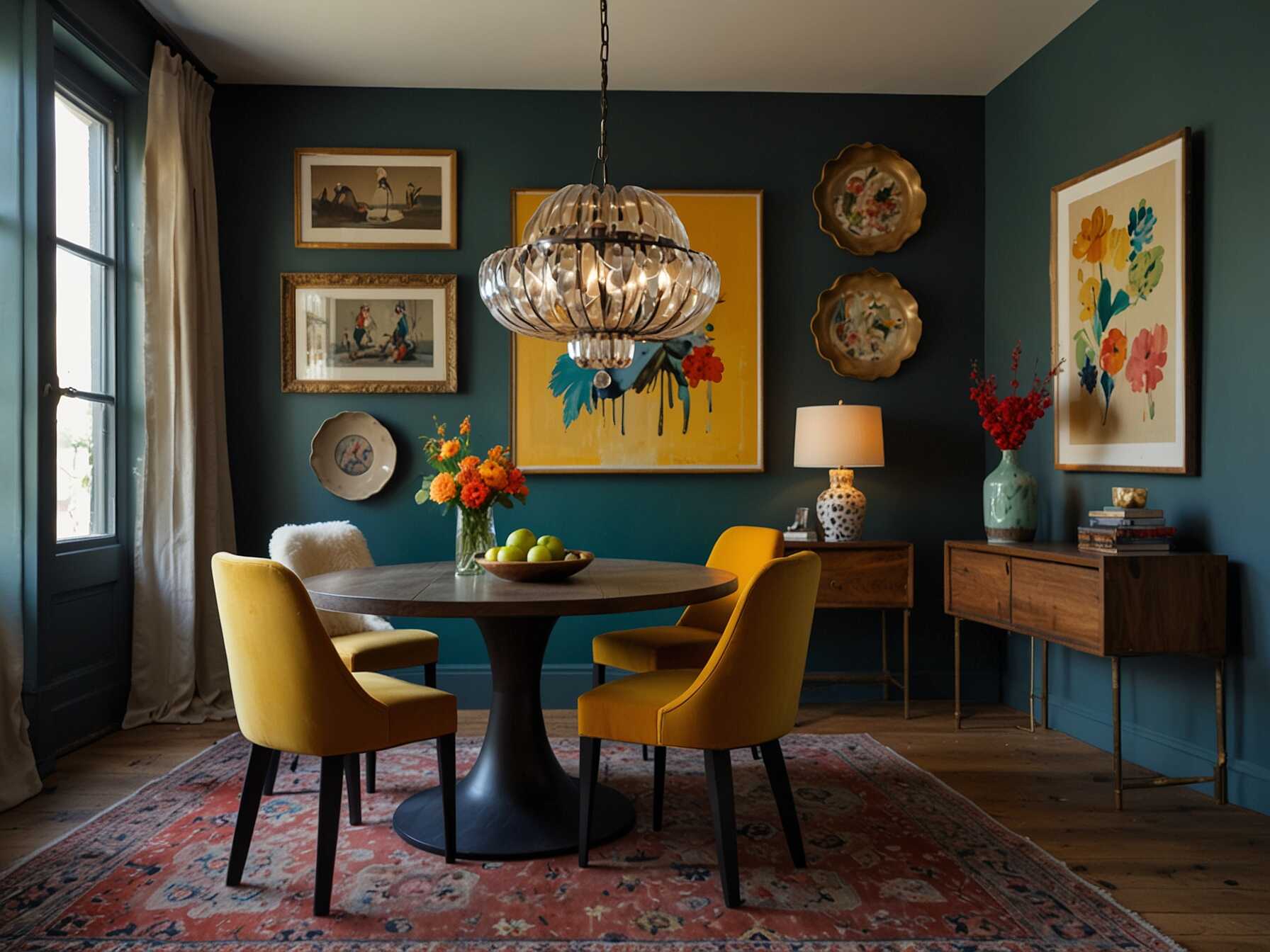 Combine different styles, colors, and textures for an eclectic look. Mix modern and vintage pieces, colorful accents, and varied decor items. This creates a unique and lively dining space.  