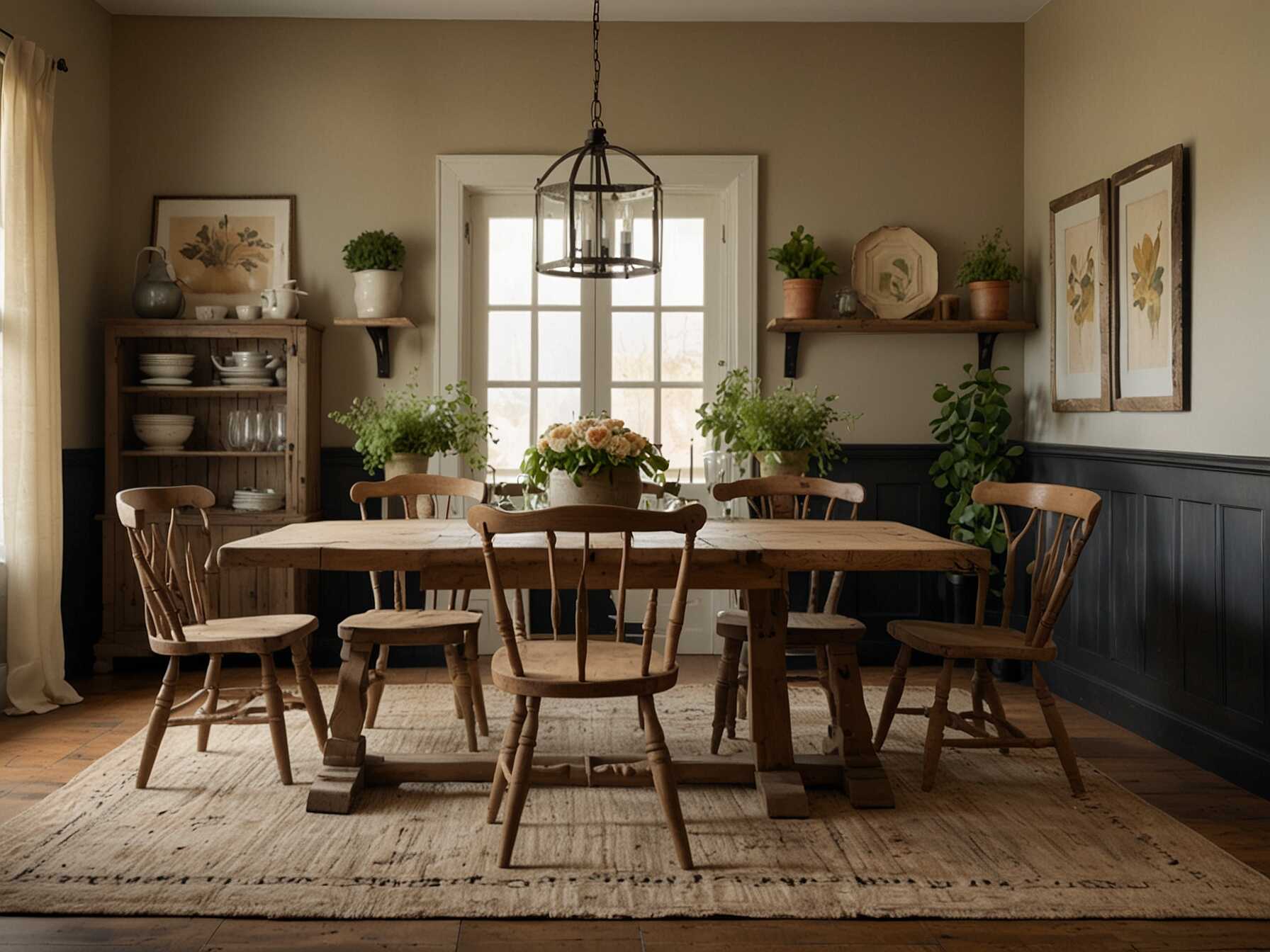 Incorporate farmhouse elements like a large wooden table, rustic chairs, and vintage decor. This style is warm and inviting, making your dining room a cozy gathering space.  