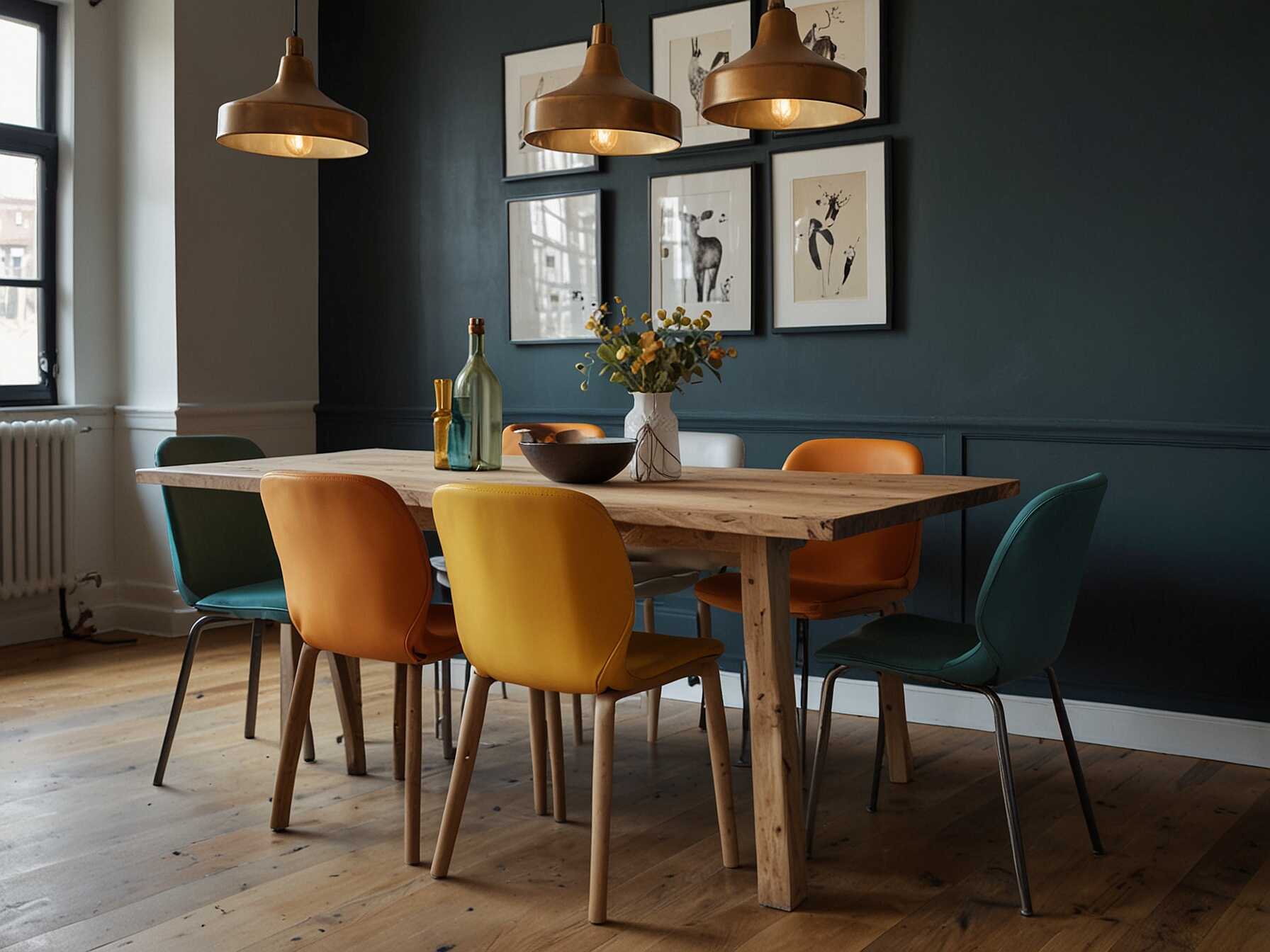 Blend different styles of dining chairs for a playful and stylish look. You can mix vintage and modern chairs or use different colors and materials. This adds character and a personal touch to your dining space.  