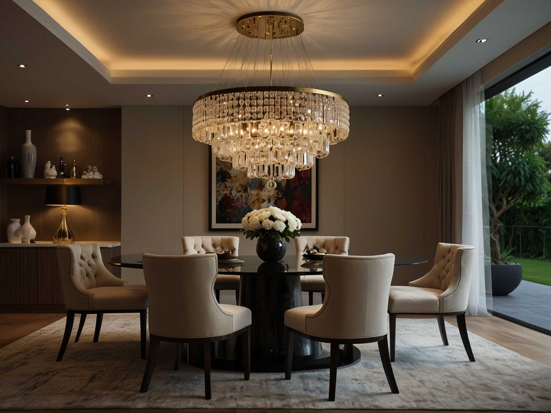 A statement chandelier can make your dining room feel special. Choose a chandelier with a unique design that complements your room’s theme. It will serve as a focal point and set a luxurious tone.  