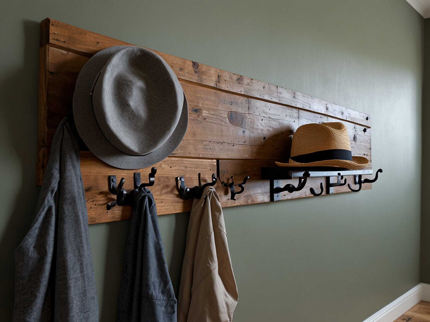 Hooks are a simple way to keep your hallway organized. Use them for coats, bags, or hats. This keeps the space tidy and functional.  