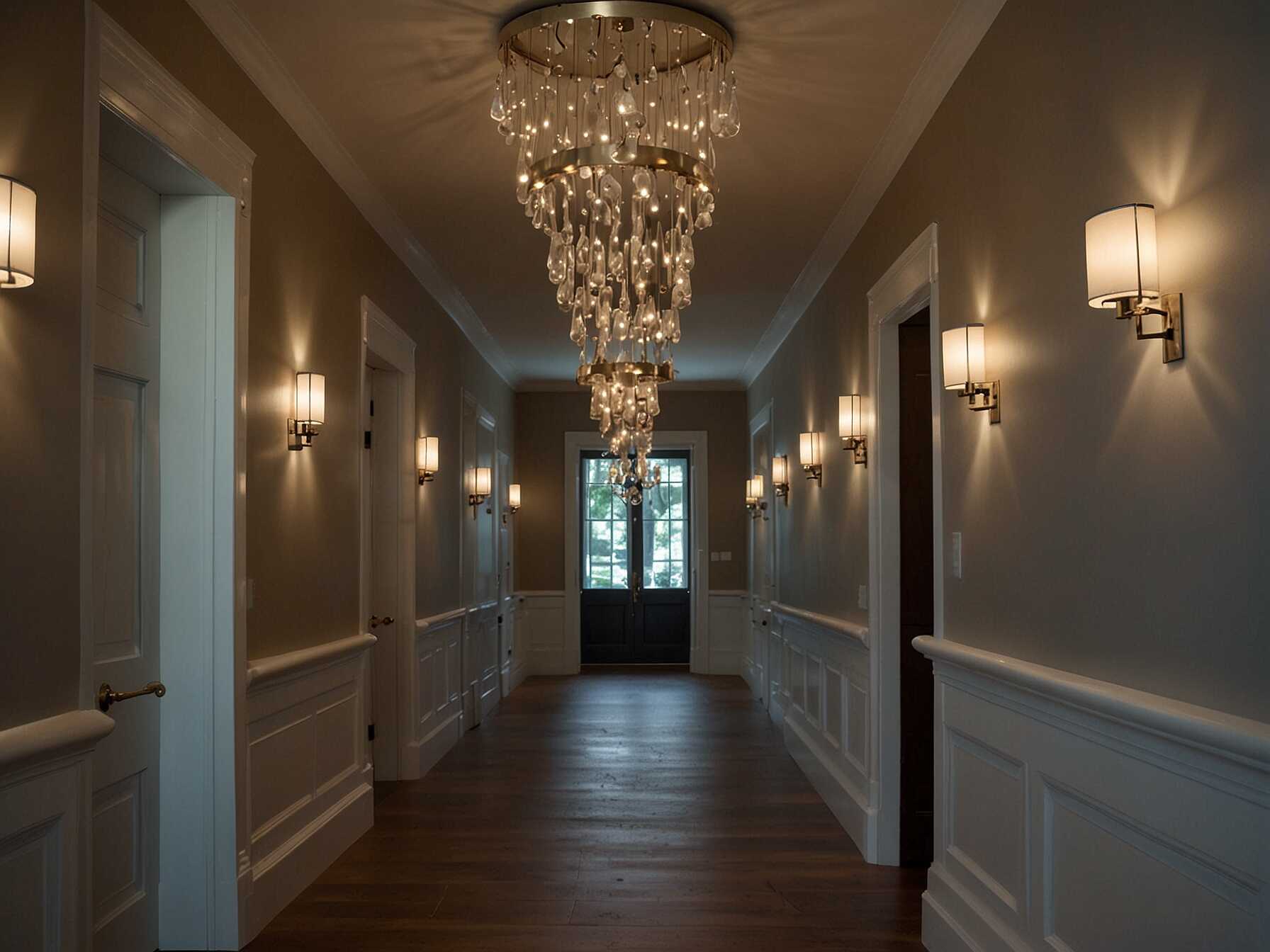 Hallway lighting can change the whole mood of the space. Use stylish fixtures or add recessed lighting to make it cozy. Adding a statement chandelier or pendant light can also make it more inviting.  