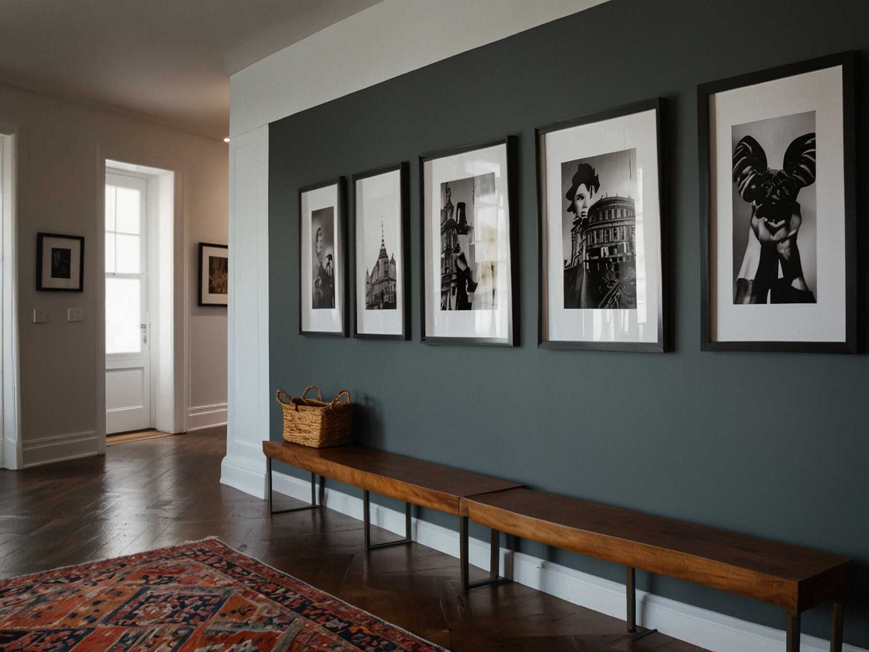 A gallery wall can make your hallway look artistic. Hang pictures or art pieces in matching frames. This adds personality and creates a focal point.  