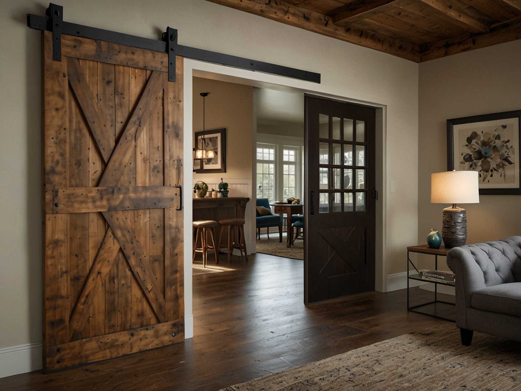 Sliding barn doors can add a rustic charm to your hallway. They save space and look stylish. Choose a design that fits your home’s theme.  