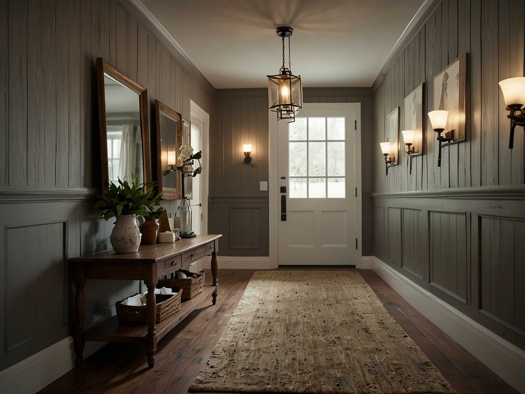 Wall panels add texture and interest to your hallway. Use wood, wainscoting, or beadboard to create a classic look. It adds depth and makes the space feel cozy.  